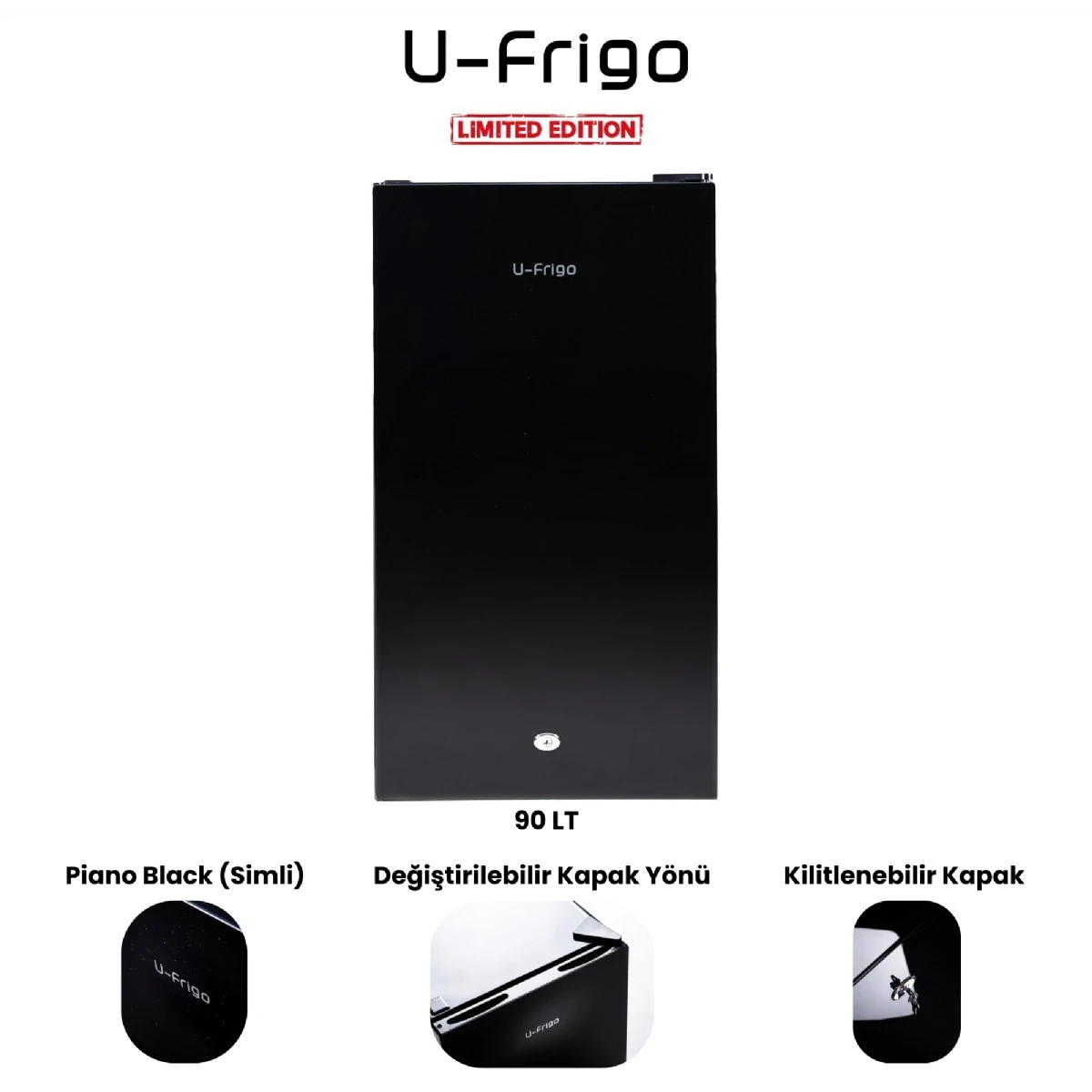 U-Frigo 90 LT Limited Edition 12/24V Kompresörlü Buzdolabı Temperli Cam Kapak SİYAH