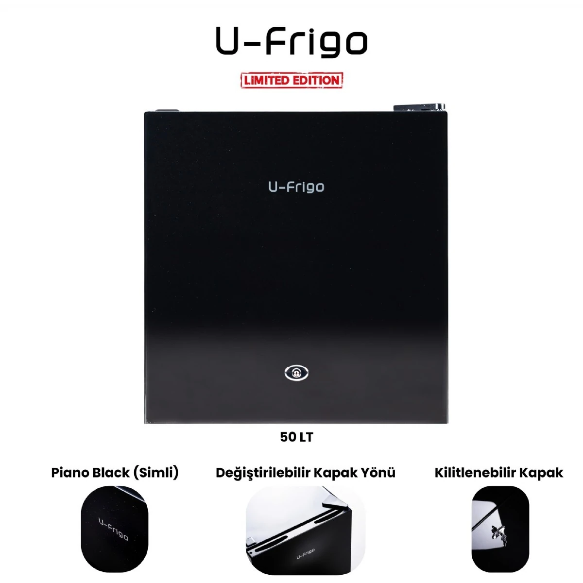 U-Frigo 50 LT Limited Edition 12/24V Kompresörlü Buzdolabı Temperli Cam Kapak SİYAH