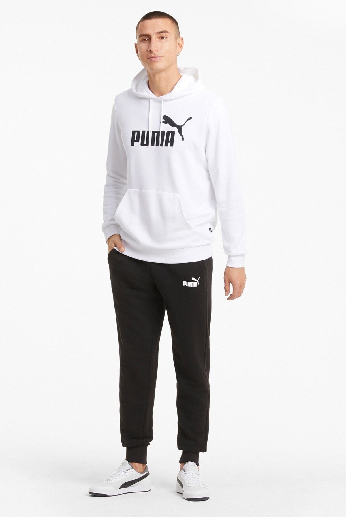 Puma Erkek Beyaz Kapşonlu Big Logo Hoodie Sweatshirt