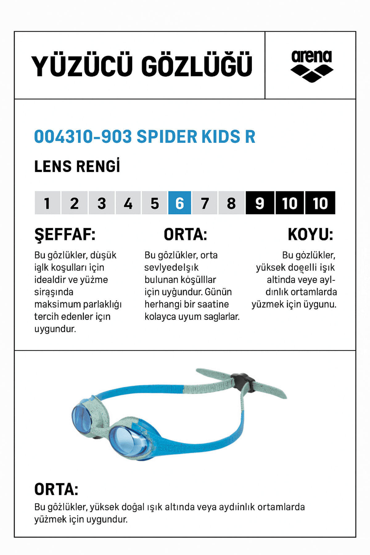 Arena Spider Kids Mavi Çocuk Yüzücü Gözlüğü (2-5 Yaş) 004310903