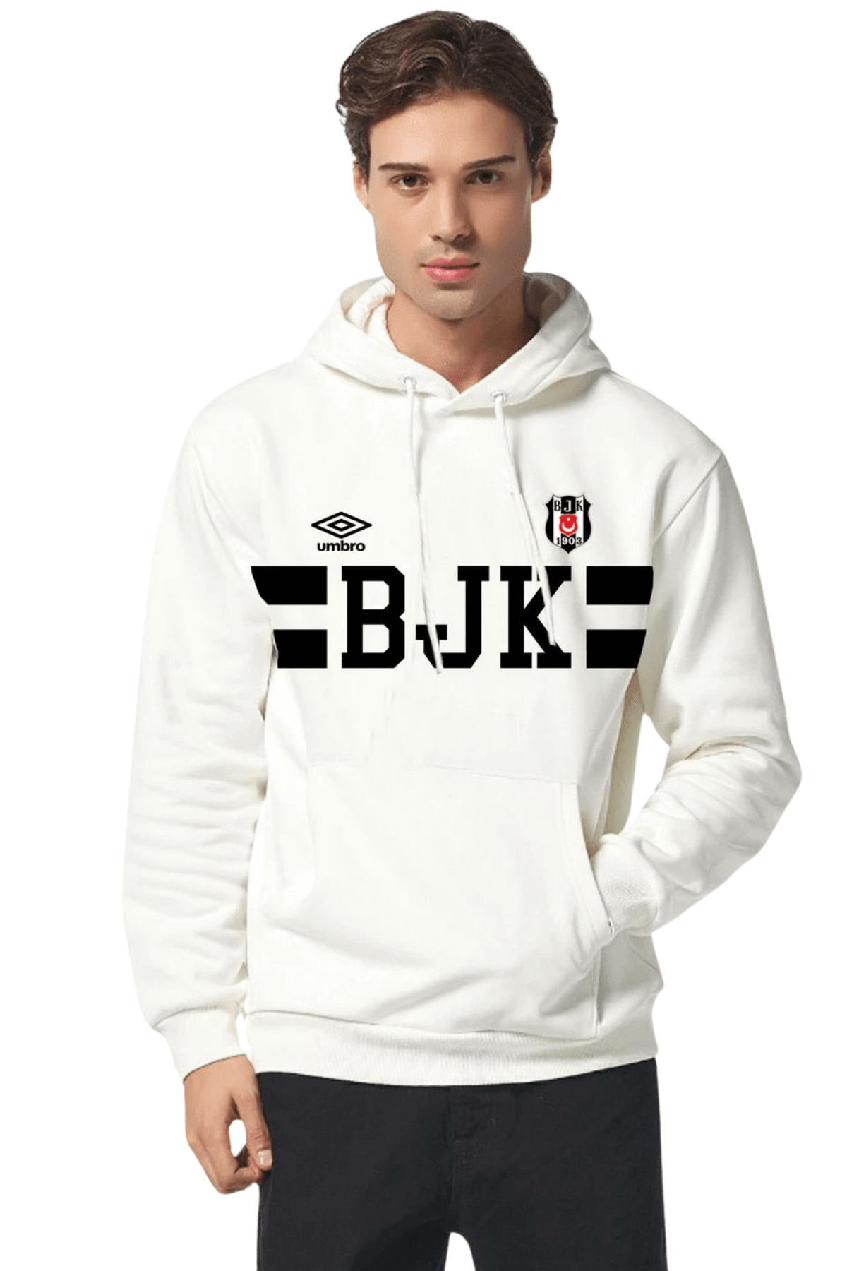 Umro Beşiktaş Kapüşonlu Erkek Beyaz Başketbol Sweatshirt