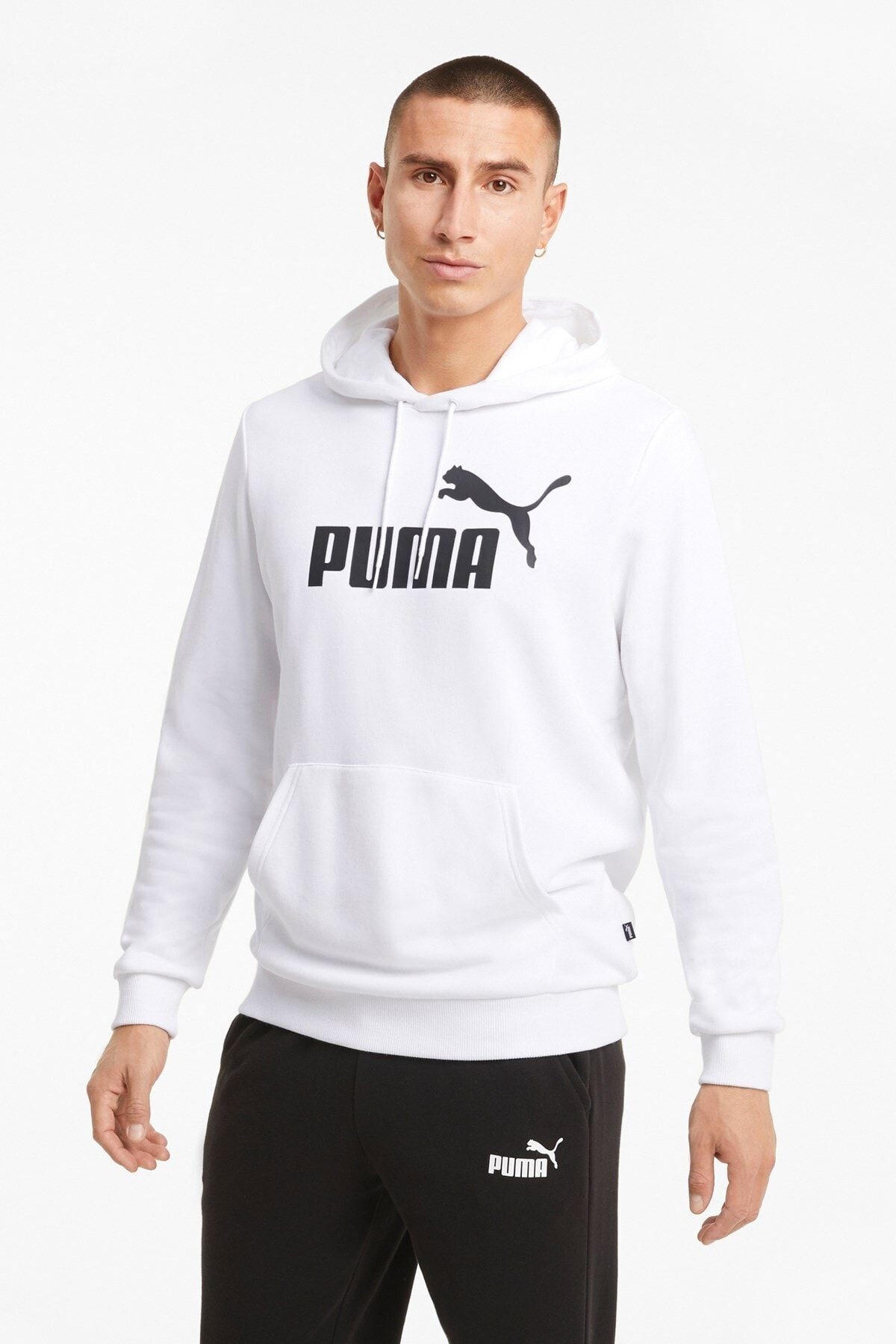 Puma Erkek Beyaz Kapşonlu Big Logo Hoodie Sweatshirt