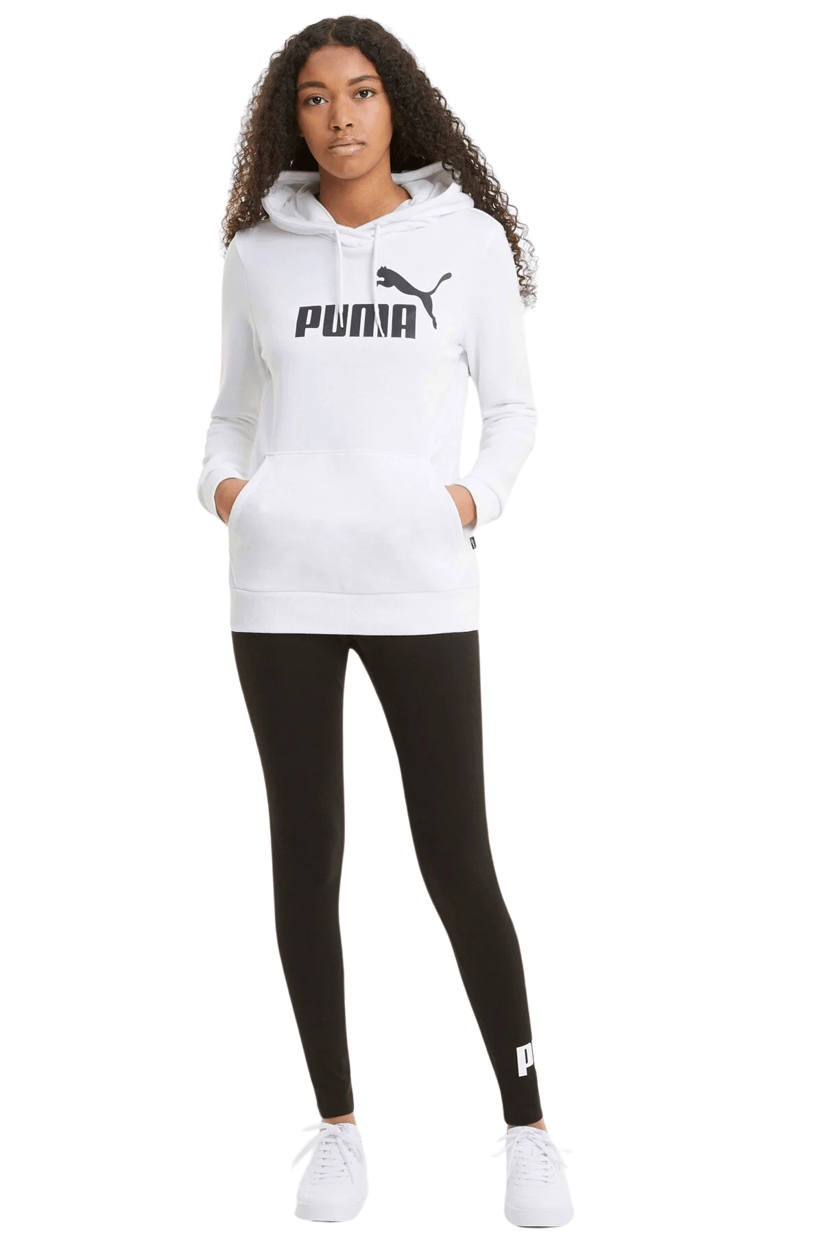 Puma Kadın Kapşonlu Ess Logo Hoodie Beyaz Siyah Sweatshirt