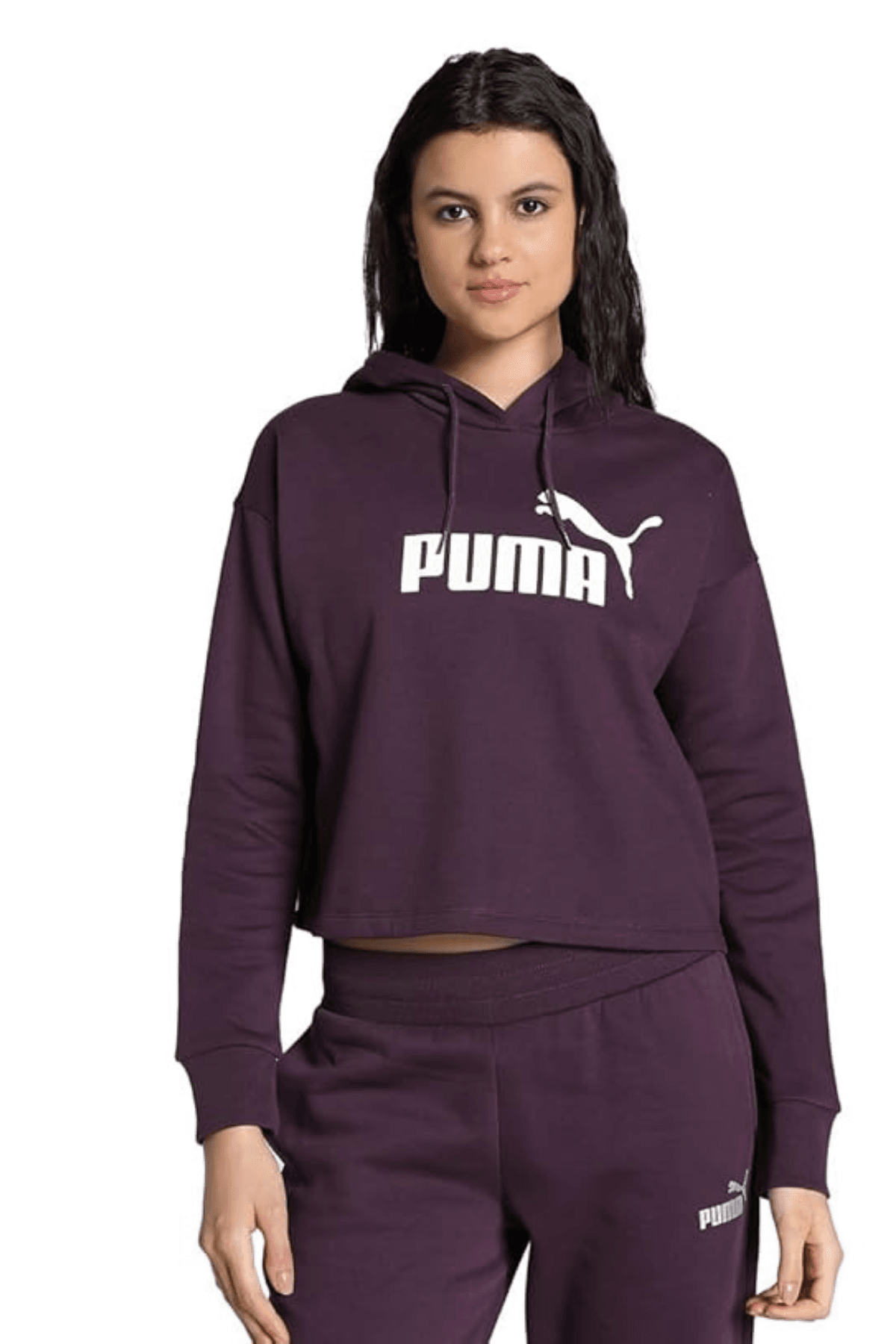 Puma Ess Cropped Logo Hoodie Kadın Koyu Mor Sweatshirt