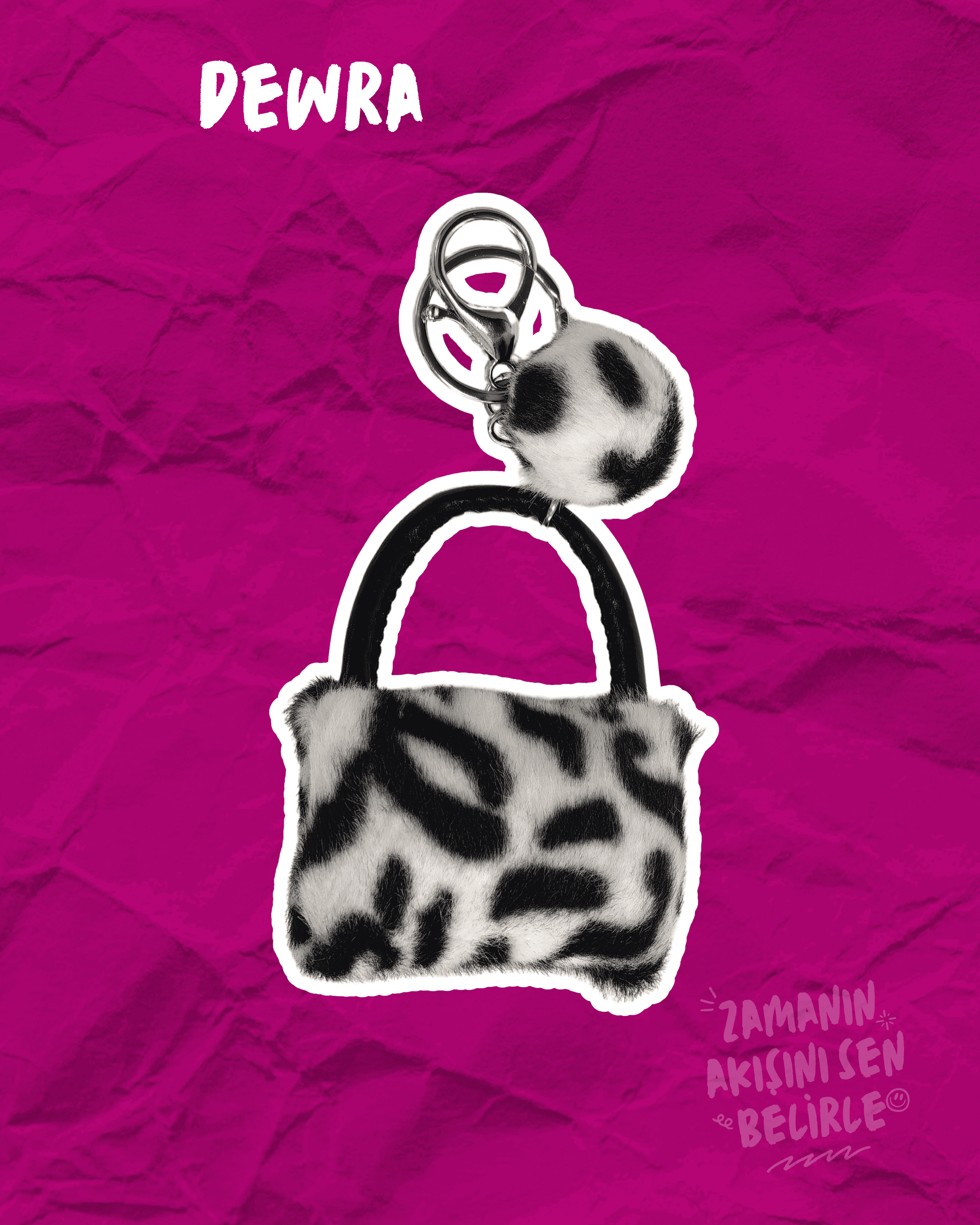 Beyaz Şık Leopar Desenli Peluş Charm
