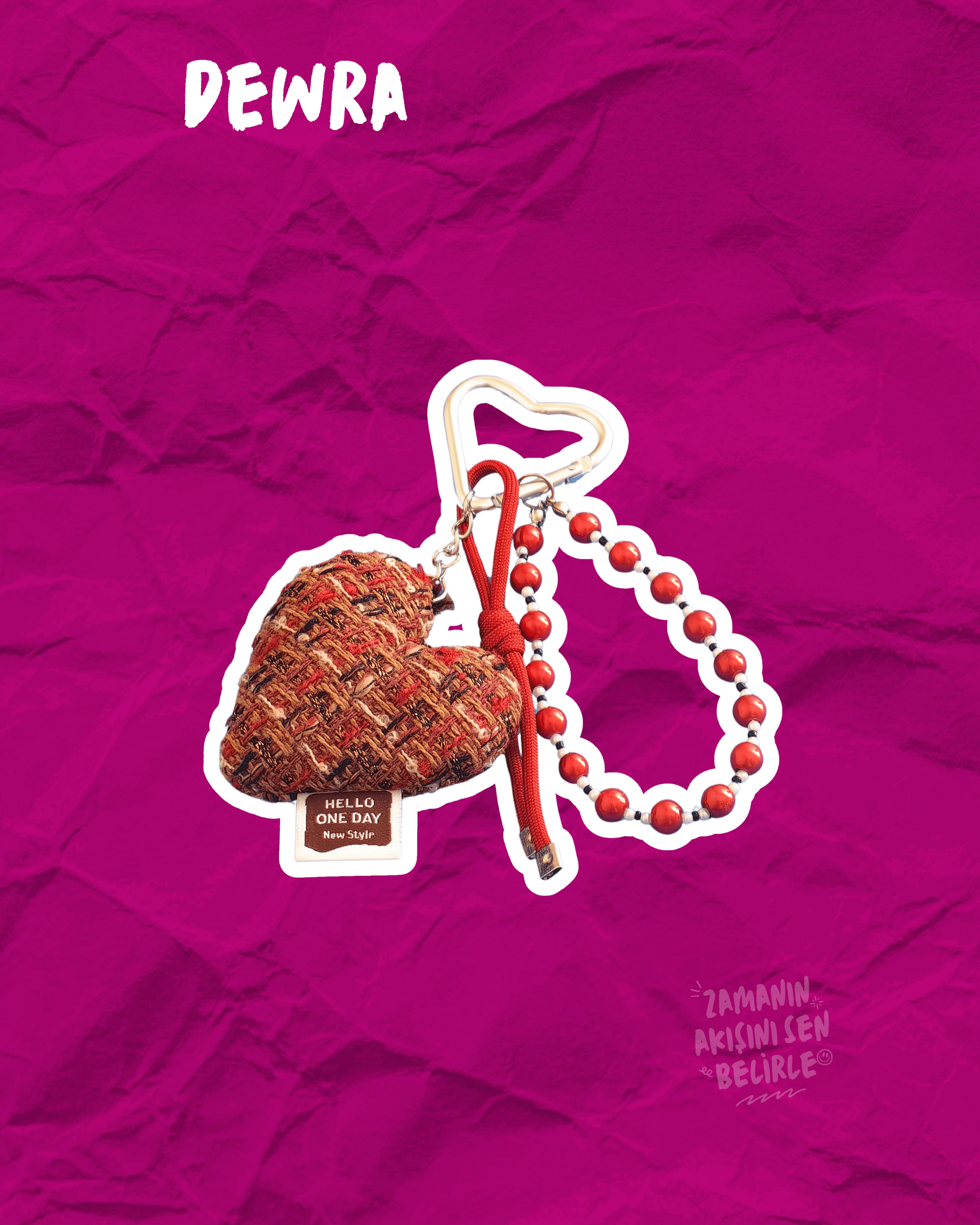 Red Tweed Heart Çanta Charmı