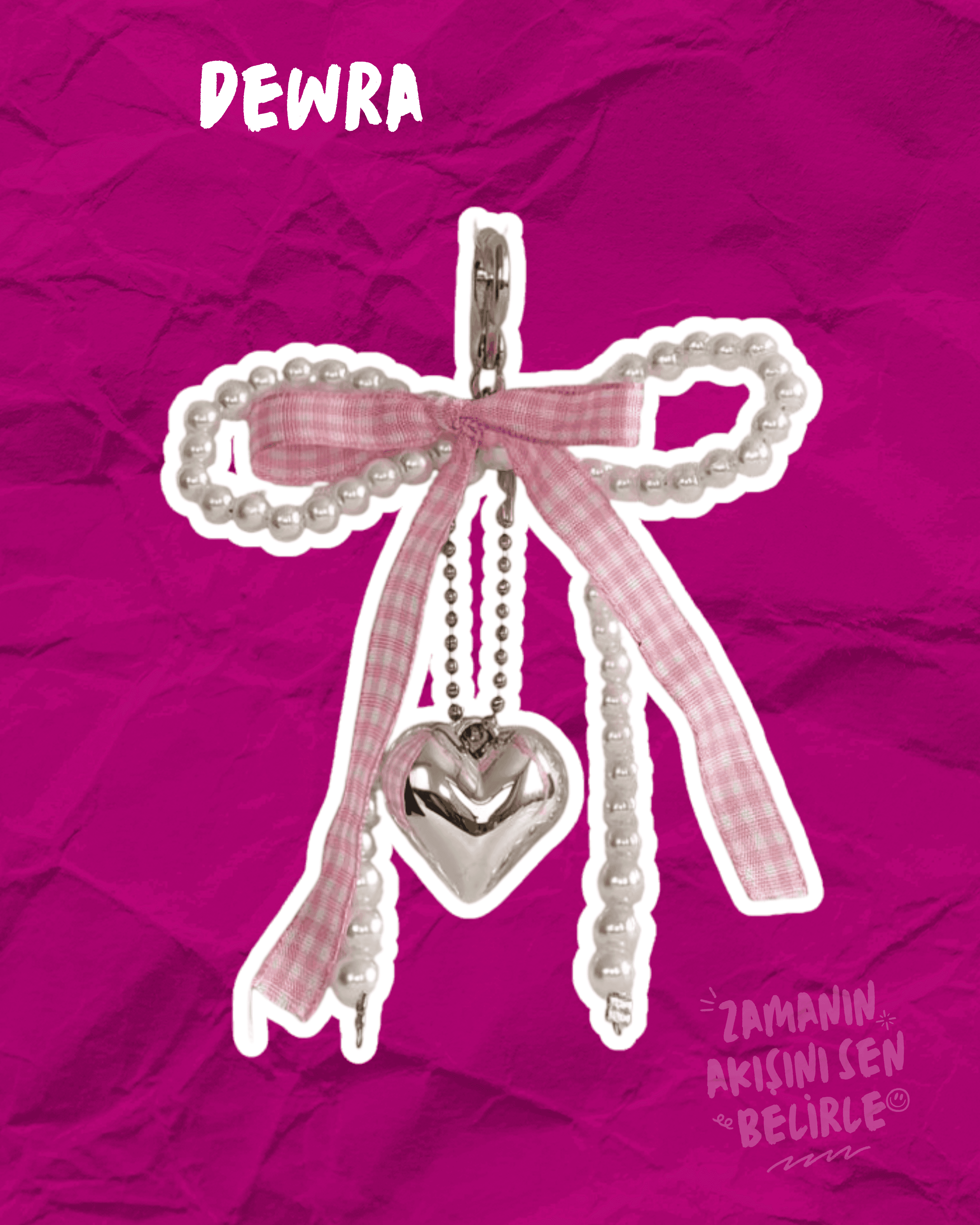 Pembe Ekose Kurdele Charm
