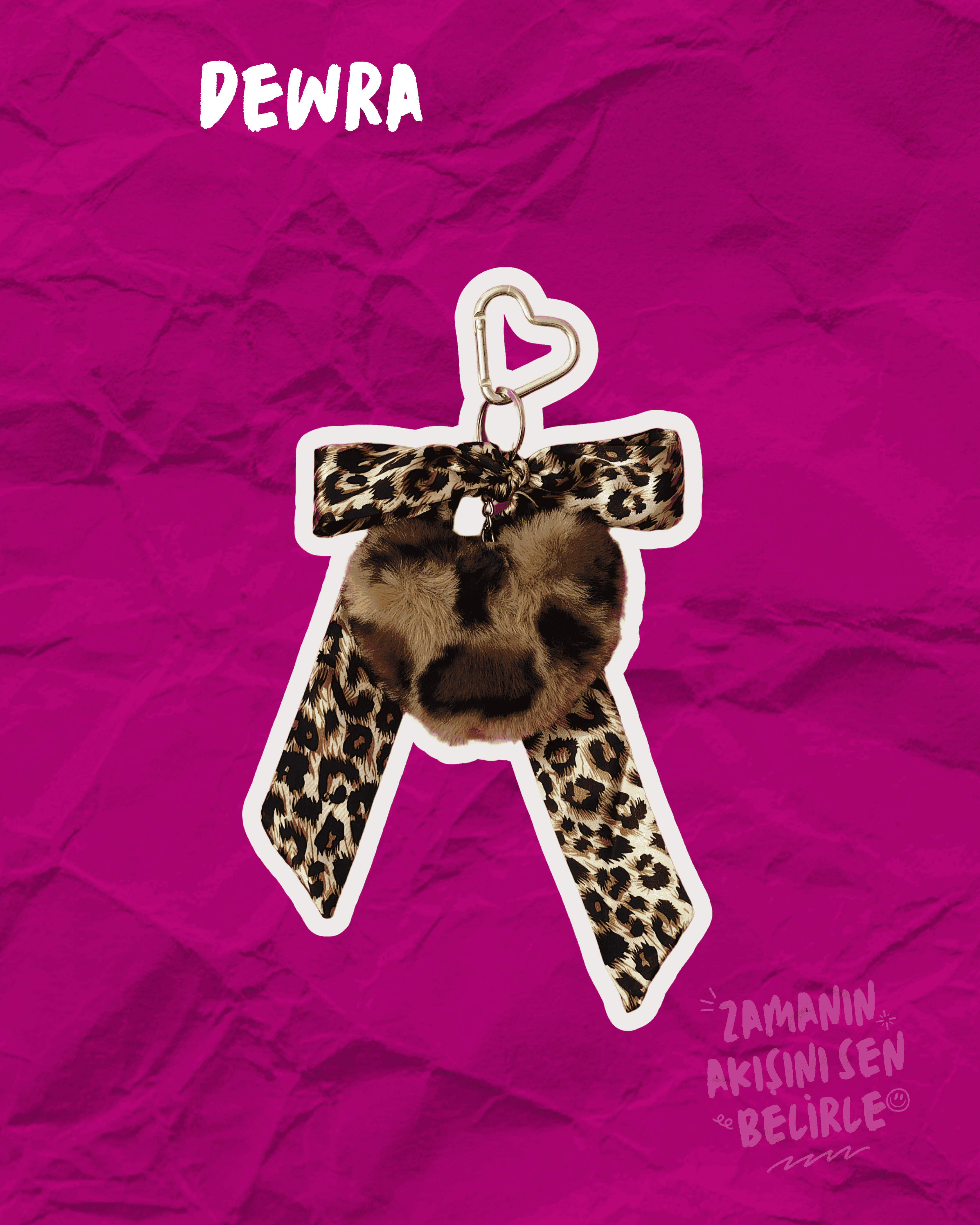  Leopar Aşkı Puf Kalpli Çanta Charmı 