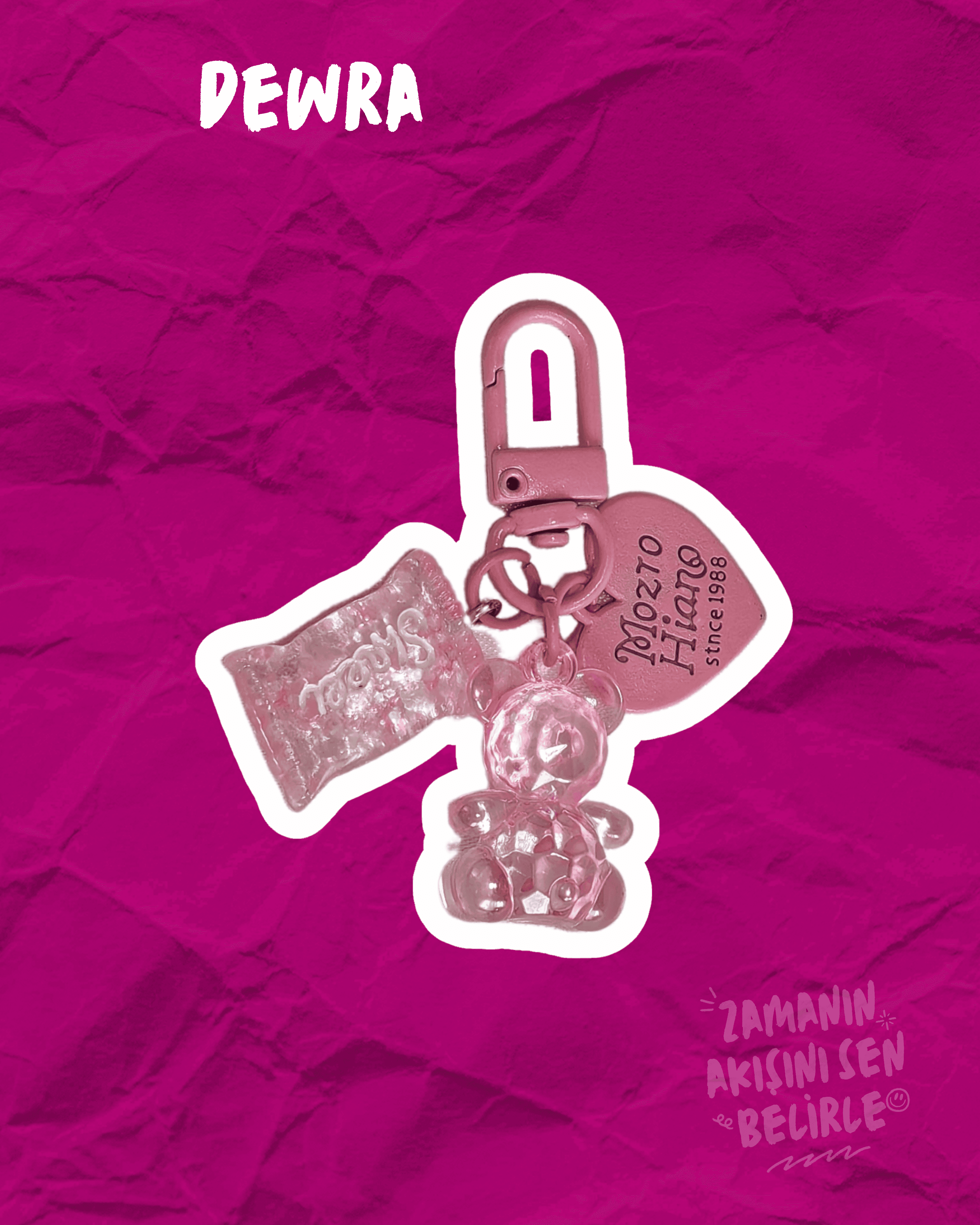 Pembe Reçine Ayıcık ve Kalp Charm