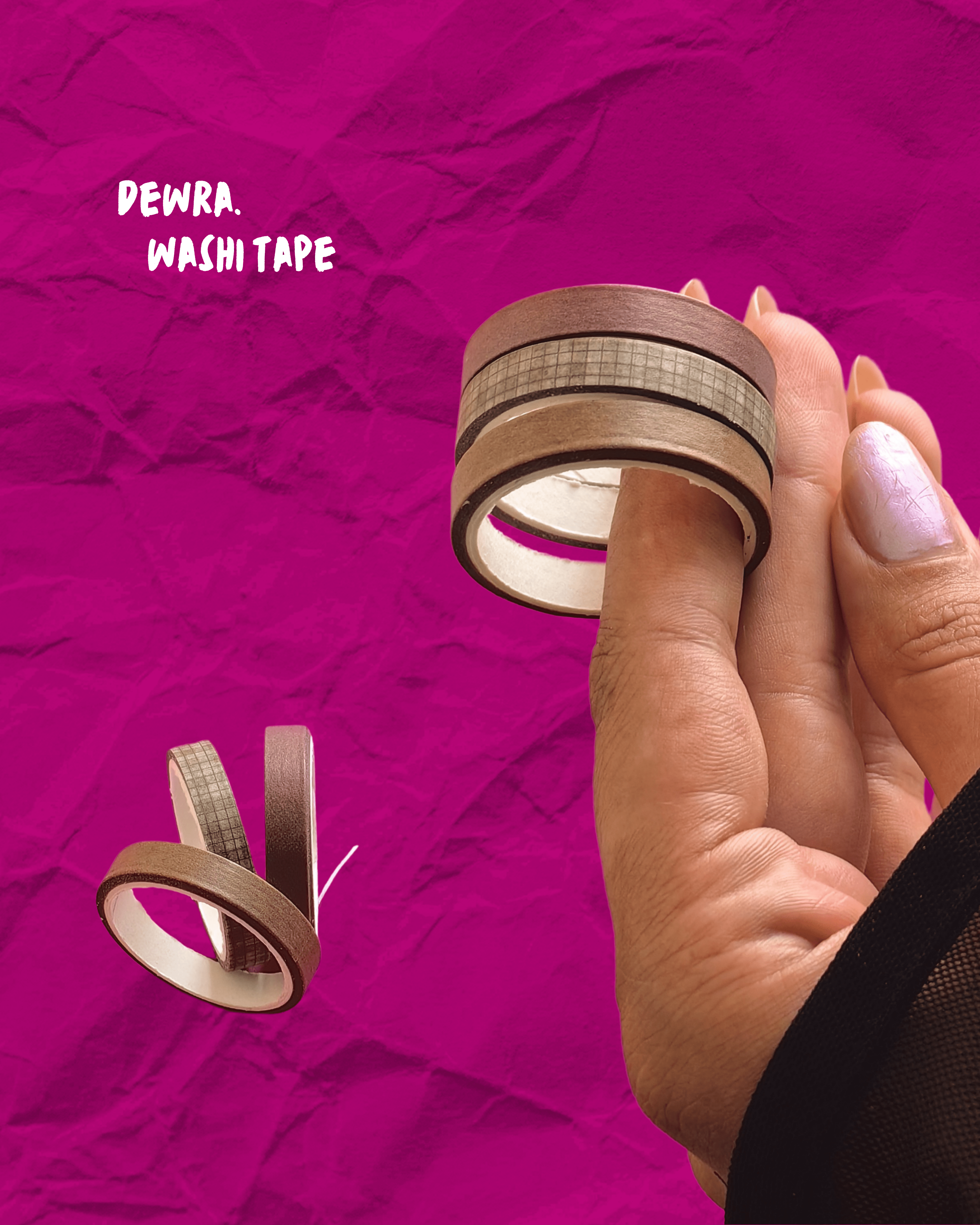 Vintage Grid & Deri Görünümlü Washi Tape Seti – 3’lü Kahverengi