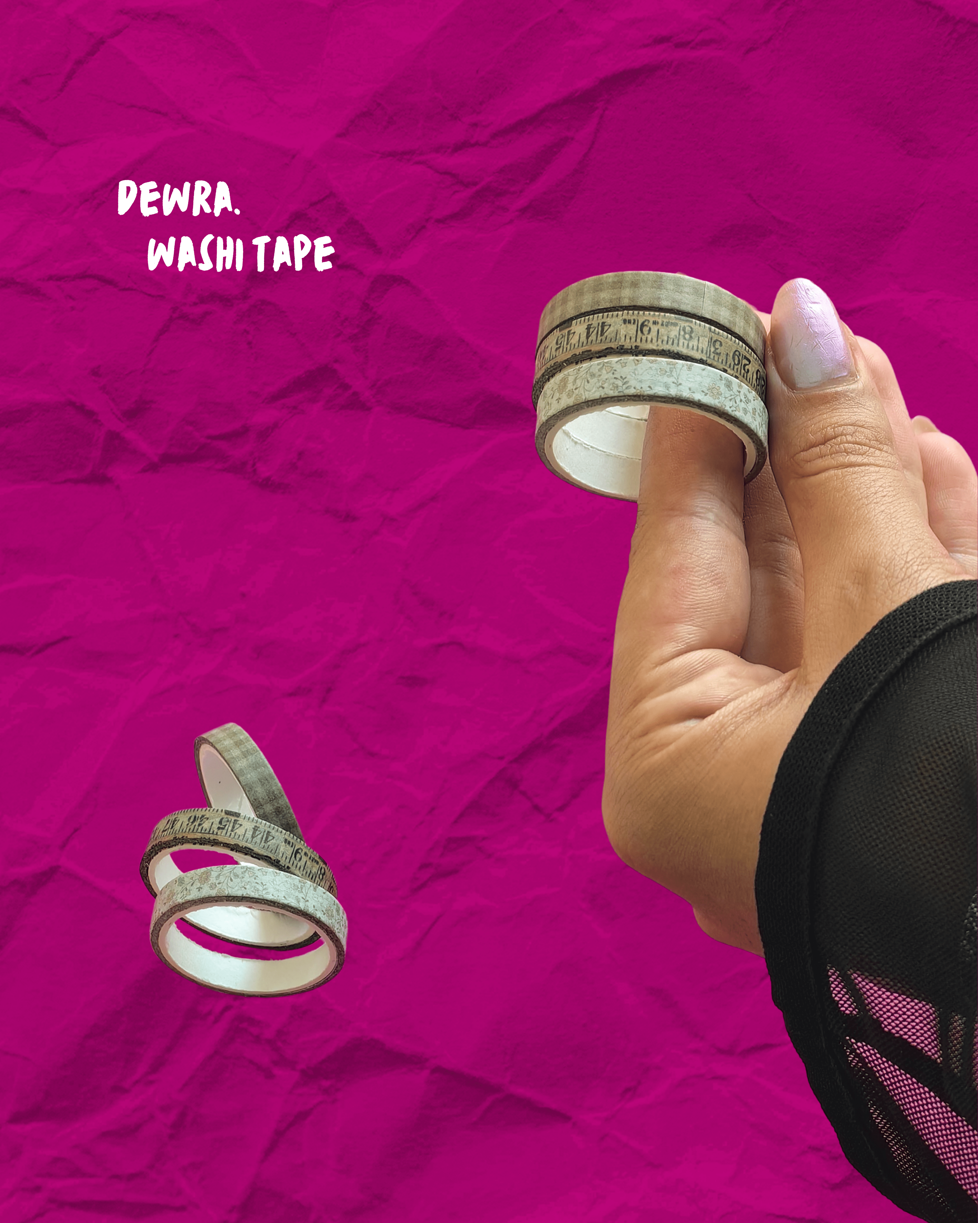 Vintage Ekose & Deri Desenli Washi Tape Seti – 3’lü Koyu Tonlar