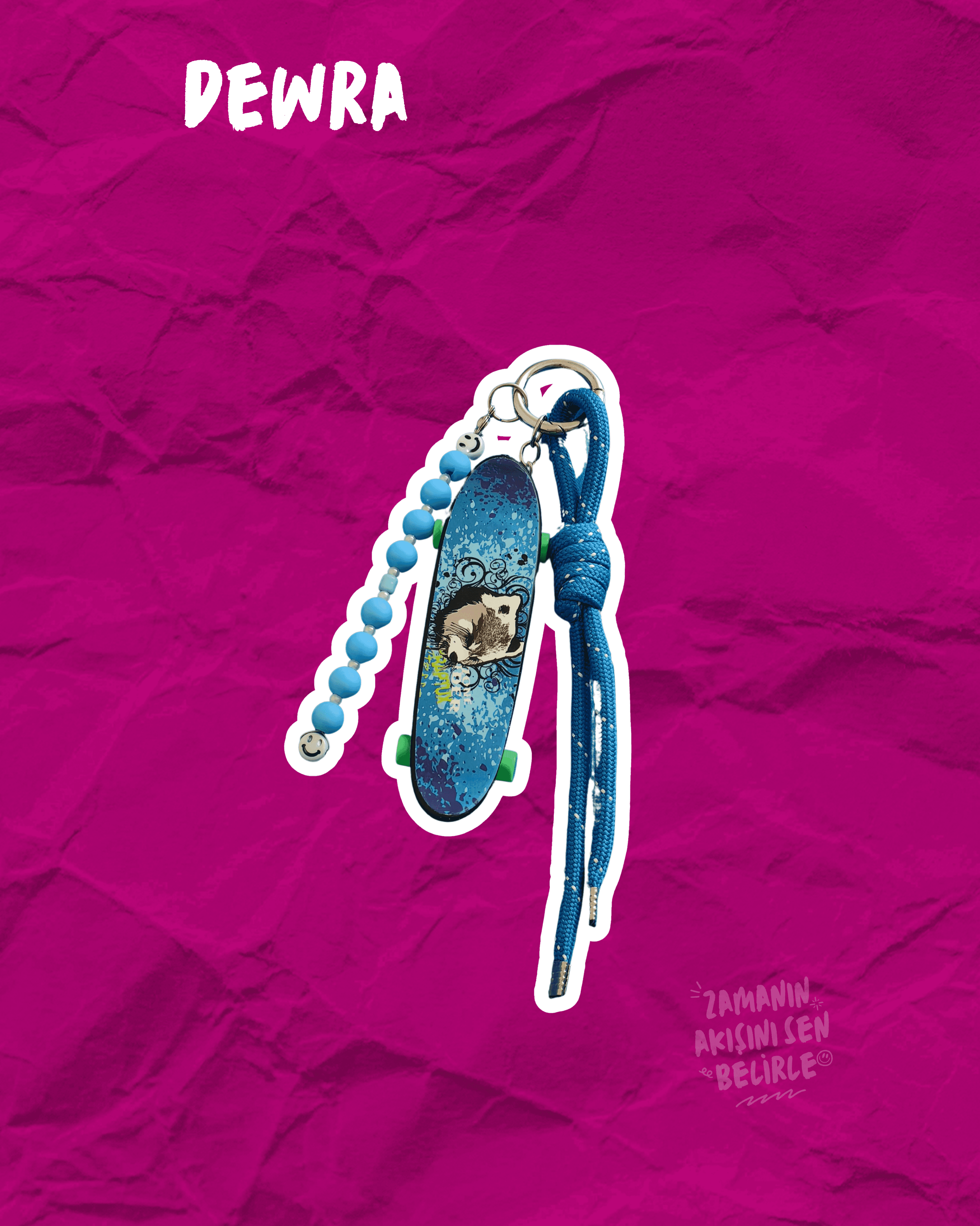 Blue Skateboard Çanta Charmı