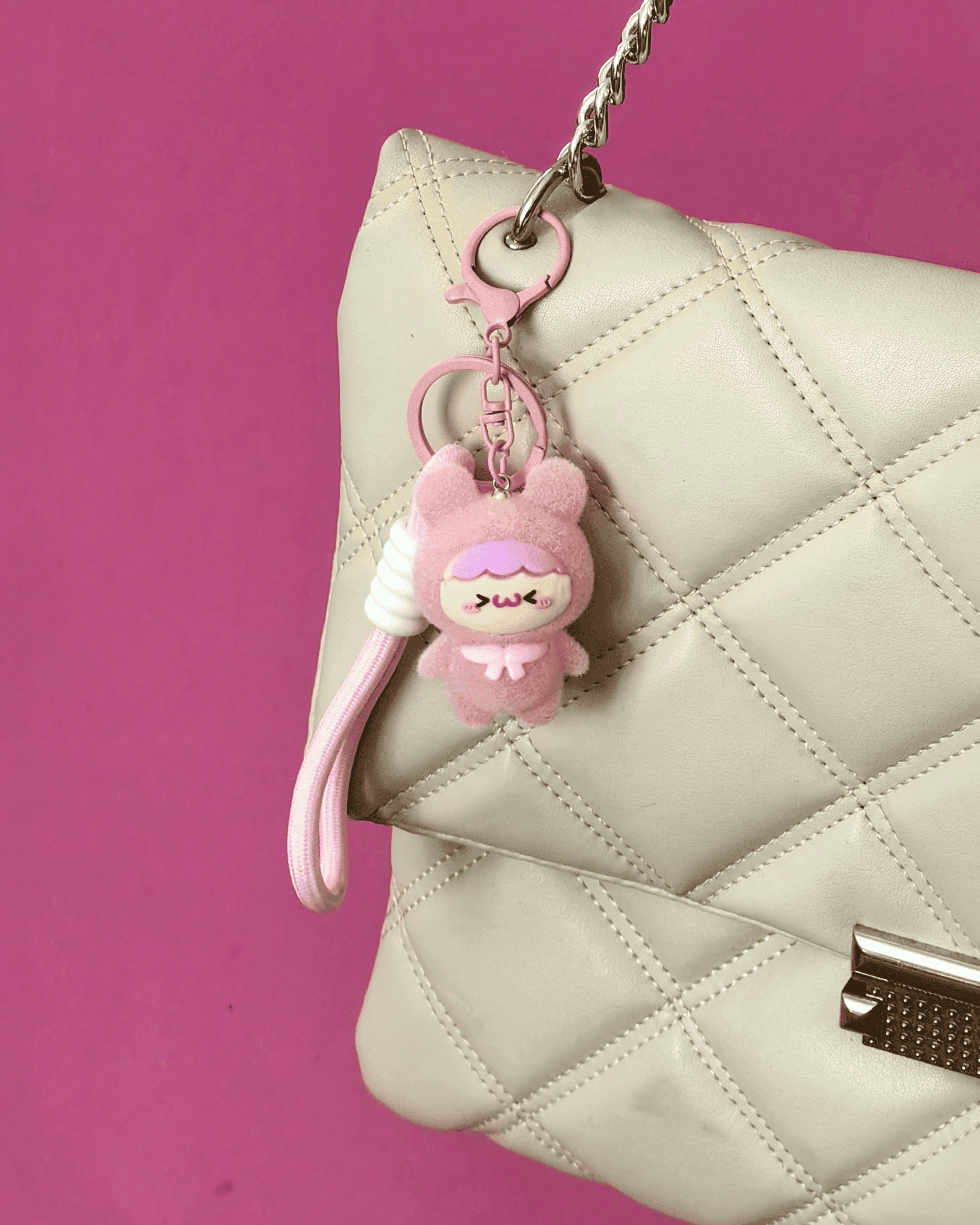 Mini Pembe Labubu Çanta Charmı