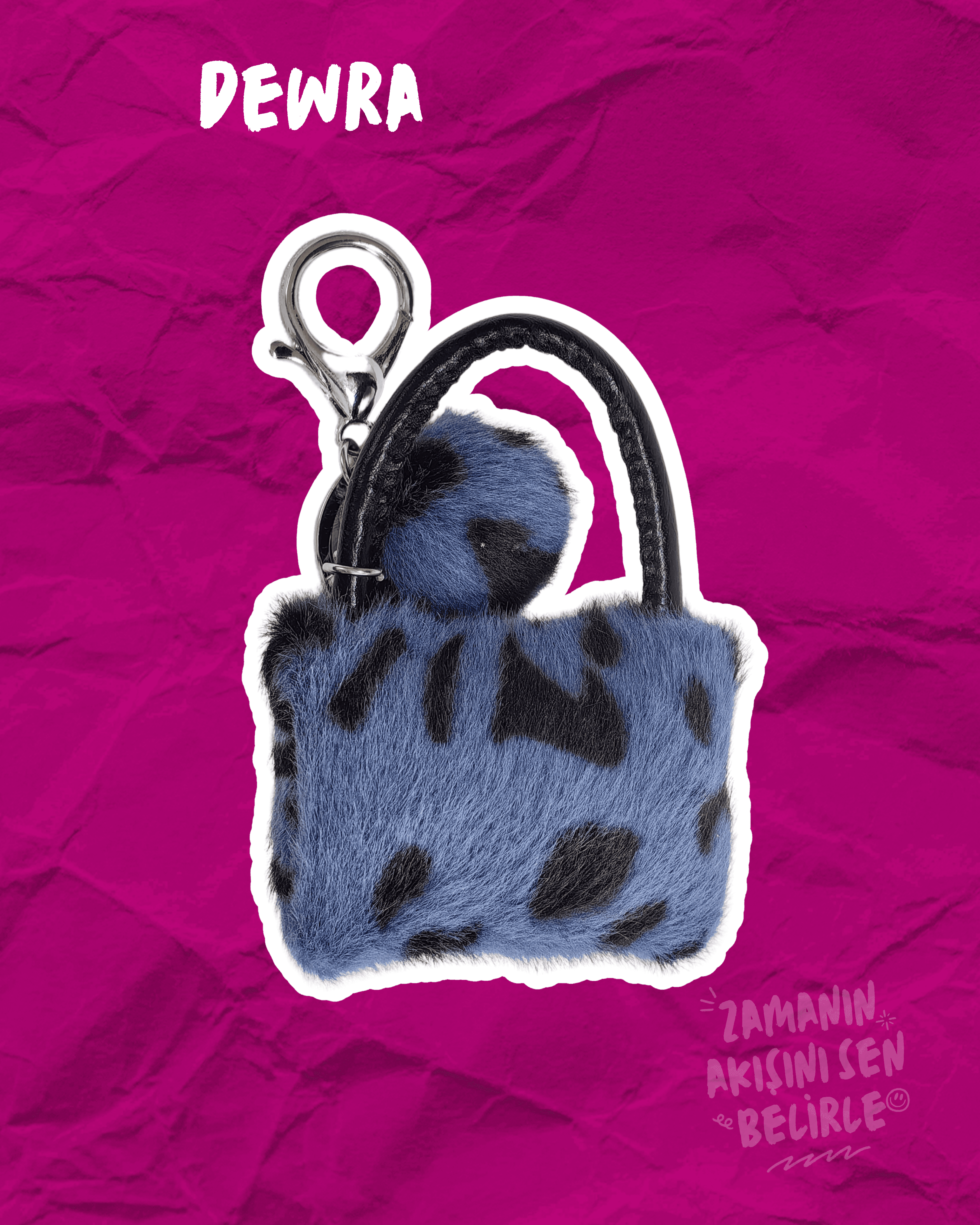 Mavi Şık Leopar Desenli Peluş Charm