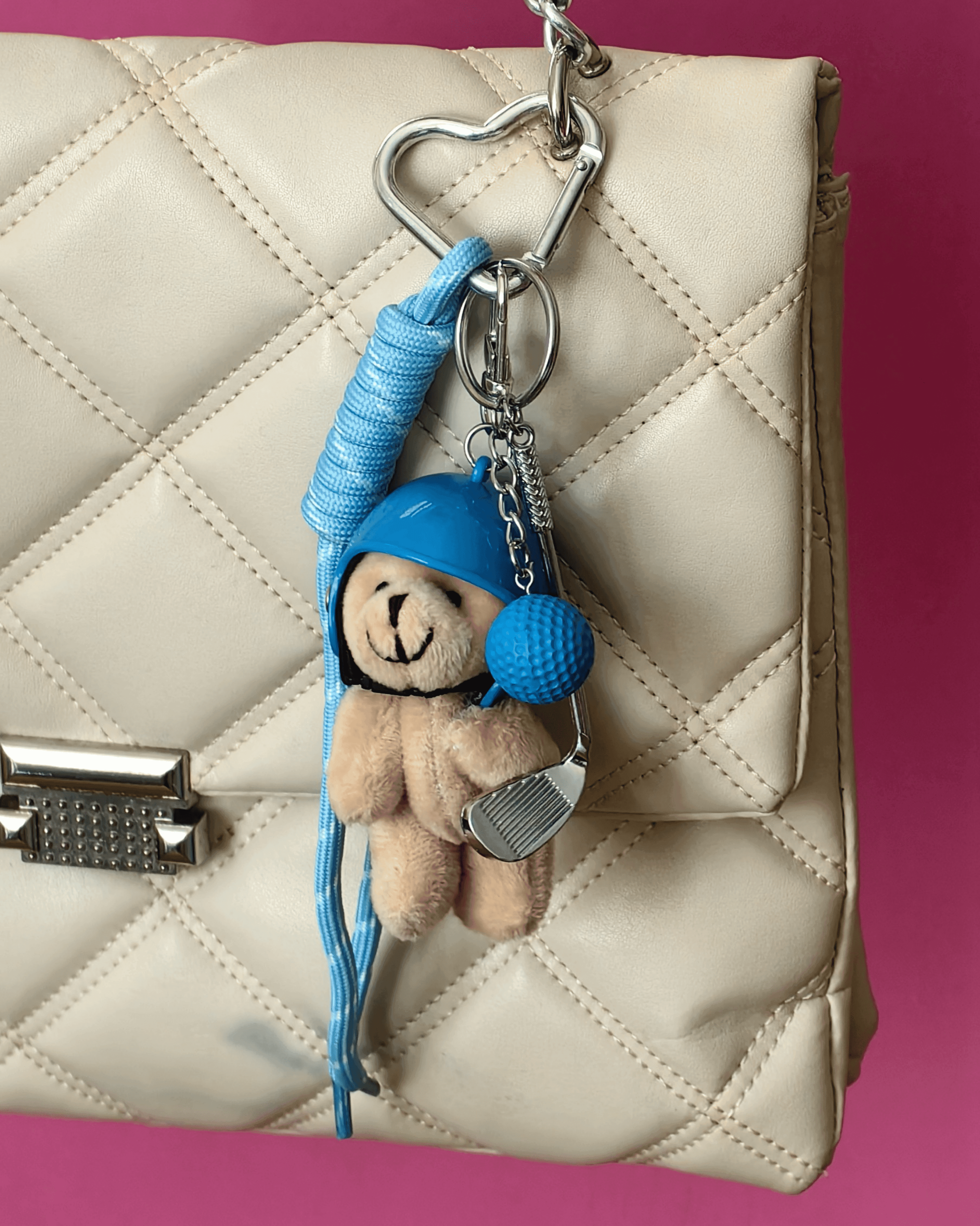 Mavi Biker Bear Çanta Charmı