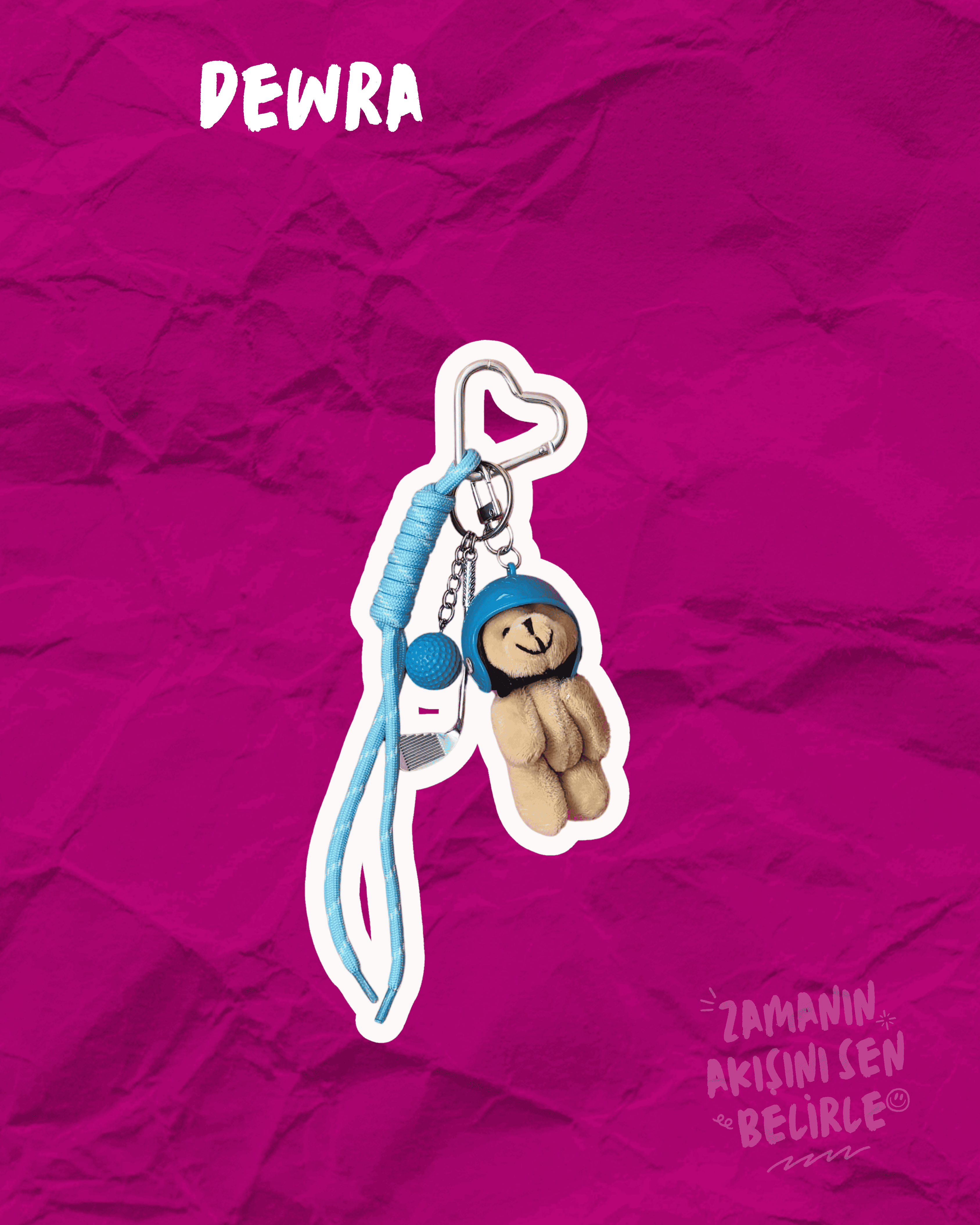 Mavi Biker Bear Çanta Charmı