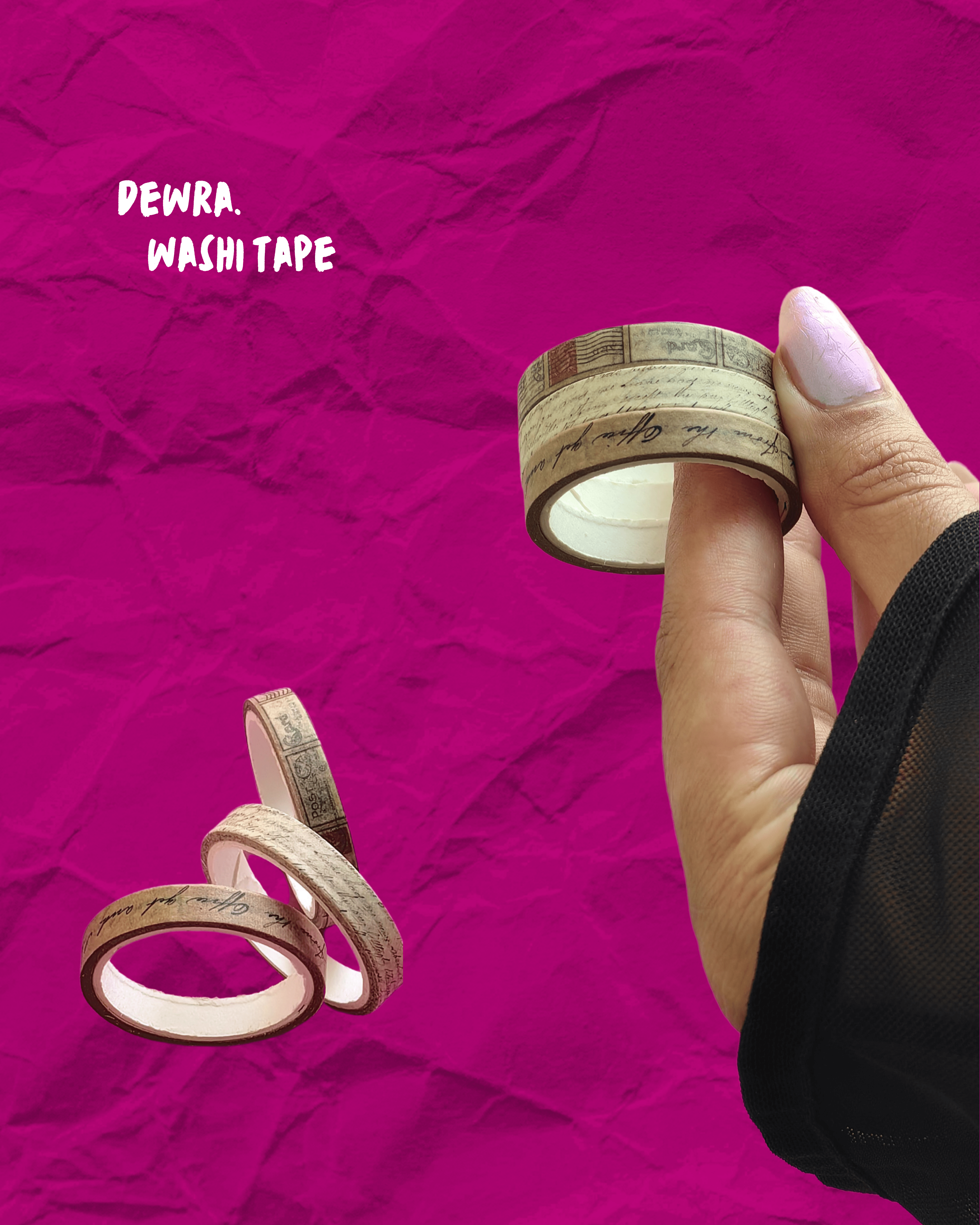 Vintage Antik Yazı Kum Dokulu Washi Tape Seti – 3’lü