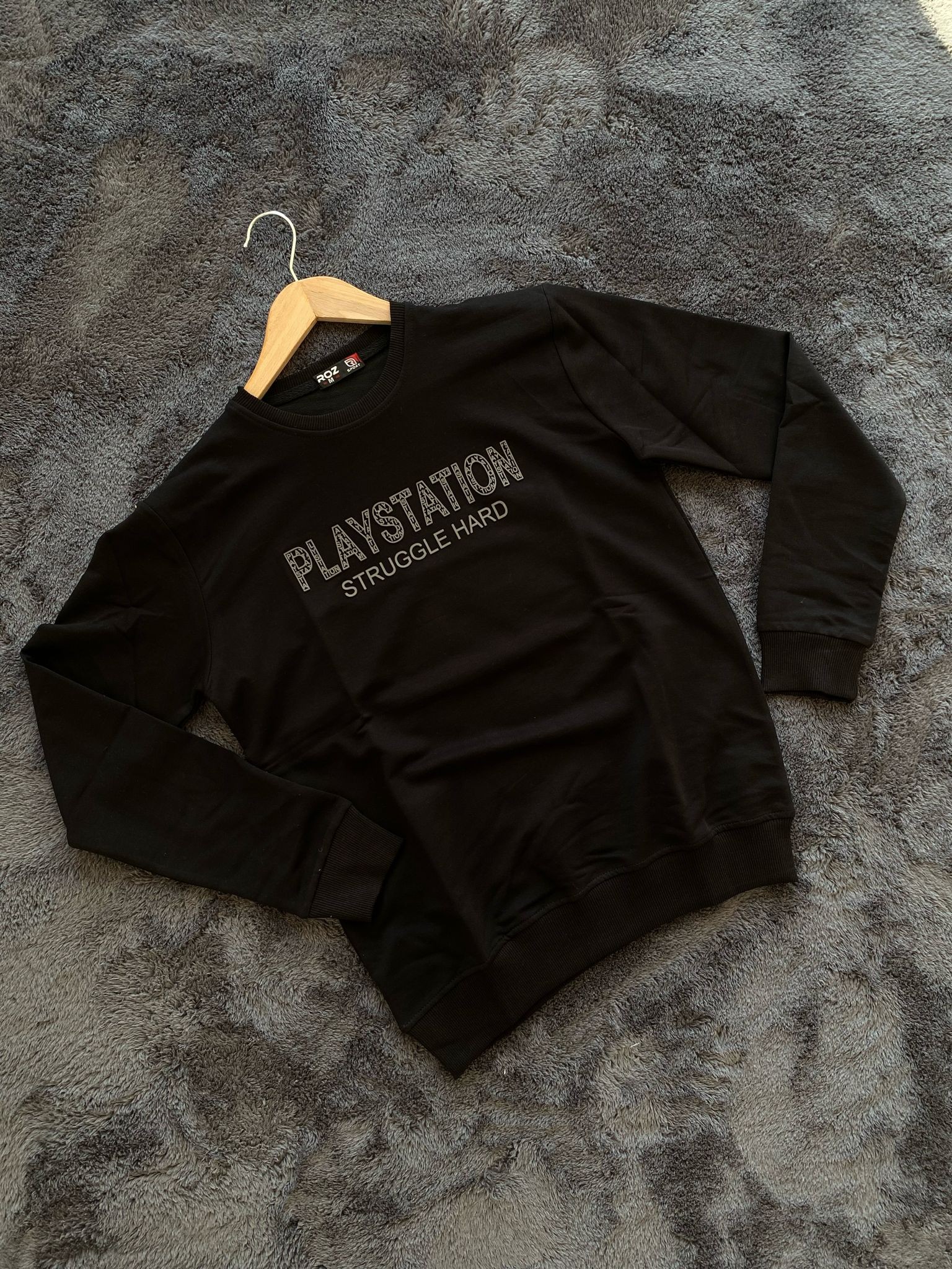 Playstation Kabartma Baskılı Sweatshirt - Siyah Beya