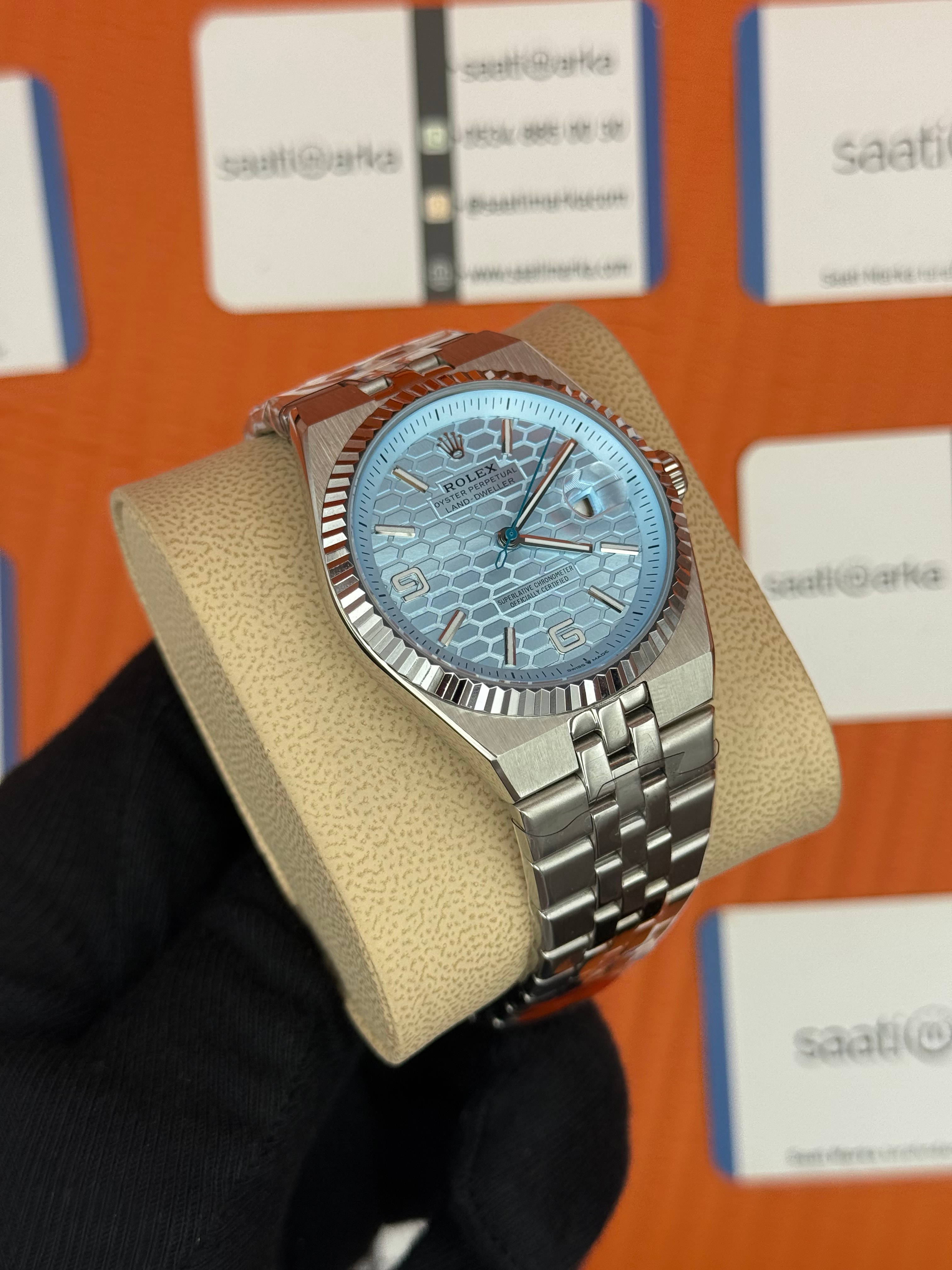 ROLEX  land dweller 40mm turkuaz kadran silver kasa kordon oystersteel erkek kol saati