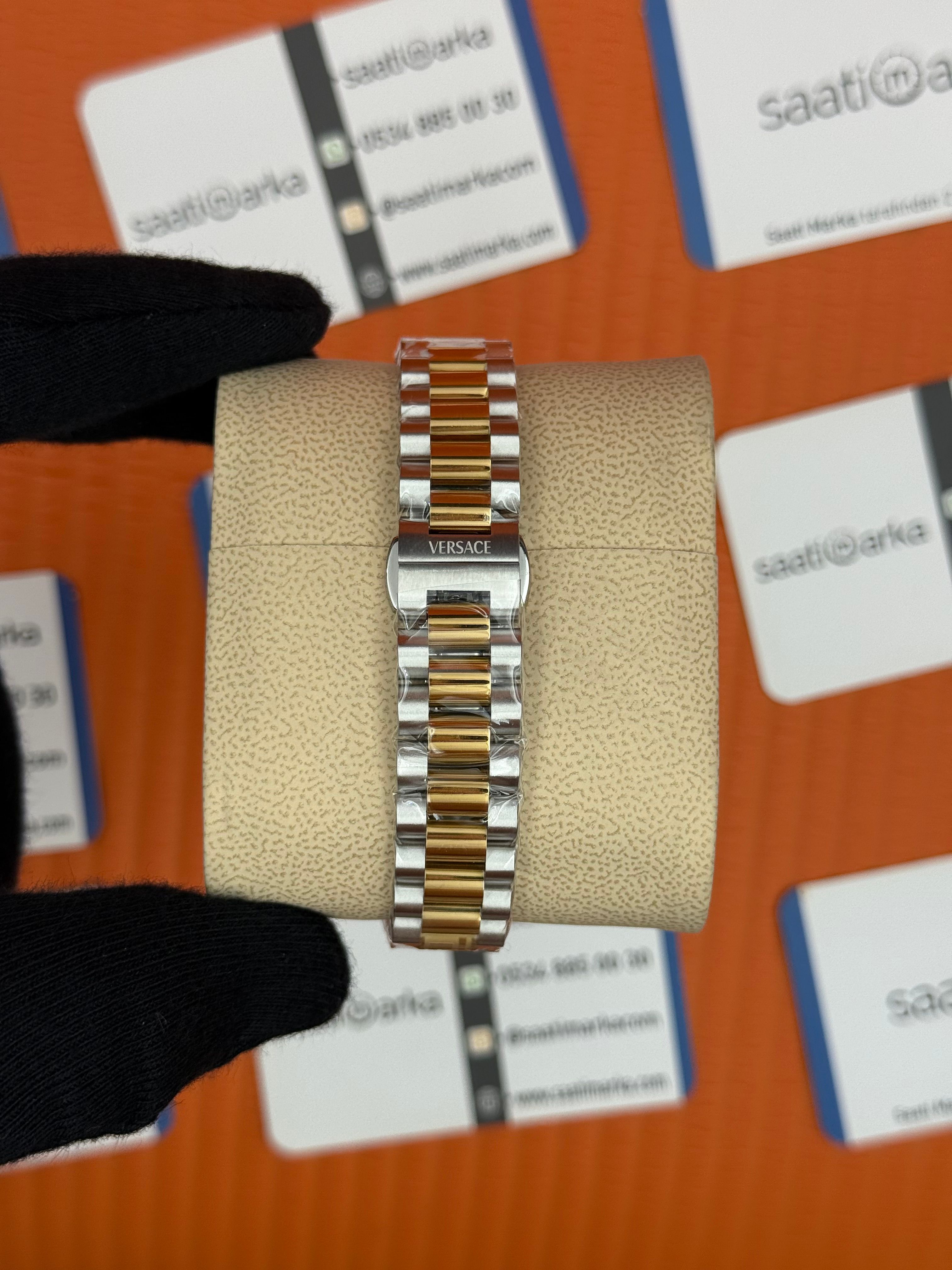 VERSACE mavi kadran gold silver kasa kordon kadın kol saati
