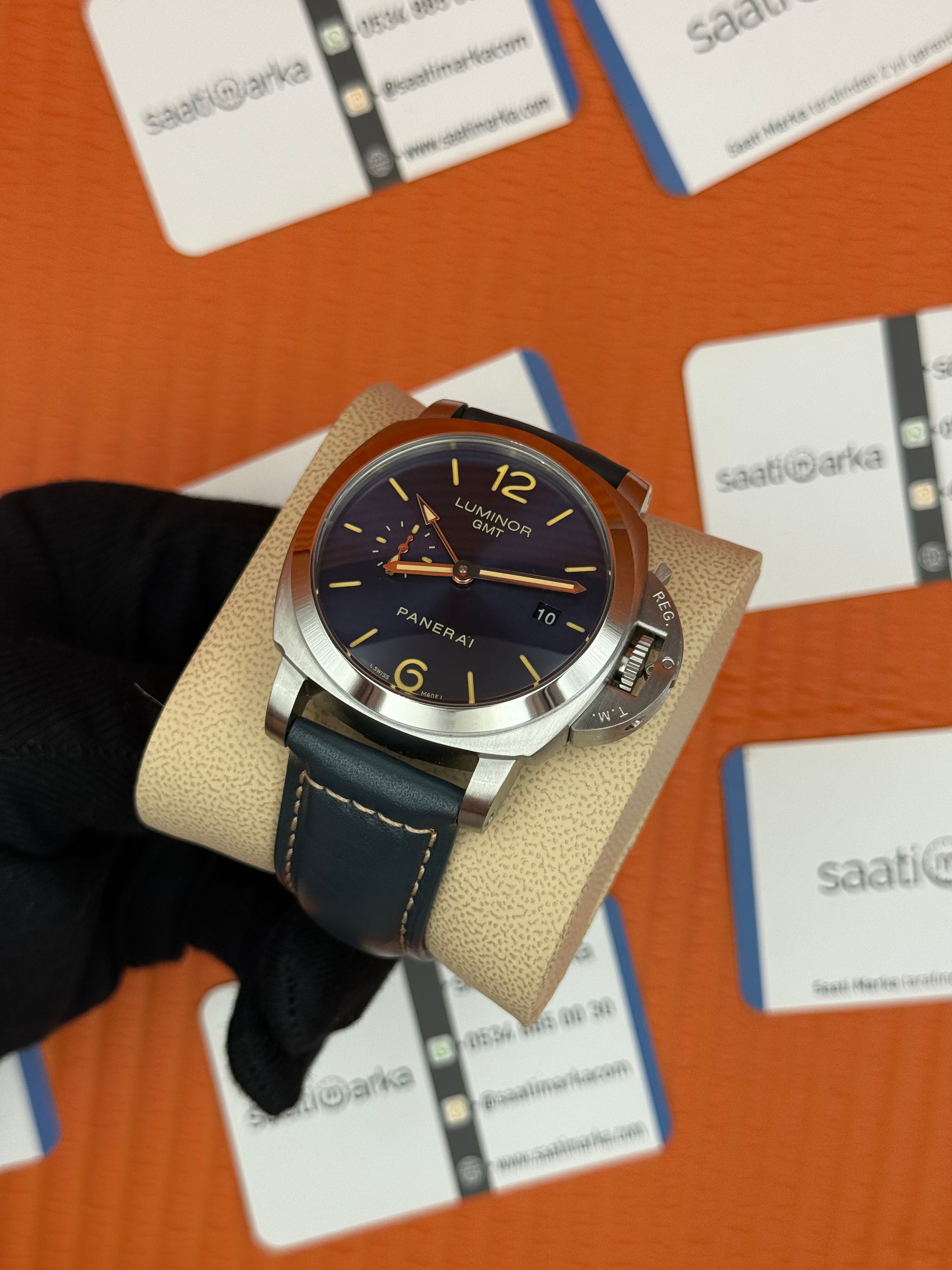 PANERAI luminor GMT silver kasa lacivert deri kordon lacivert kadran 