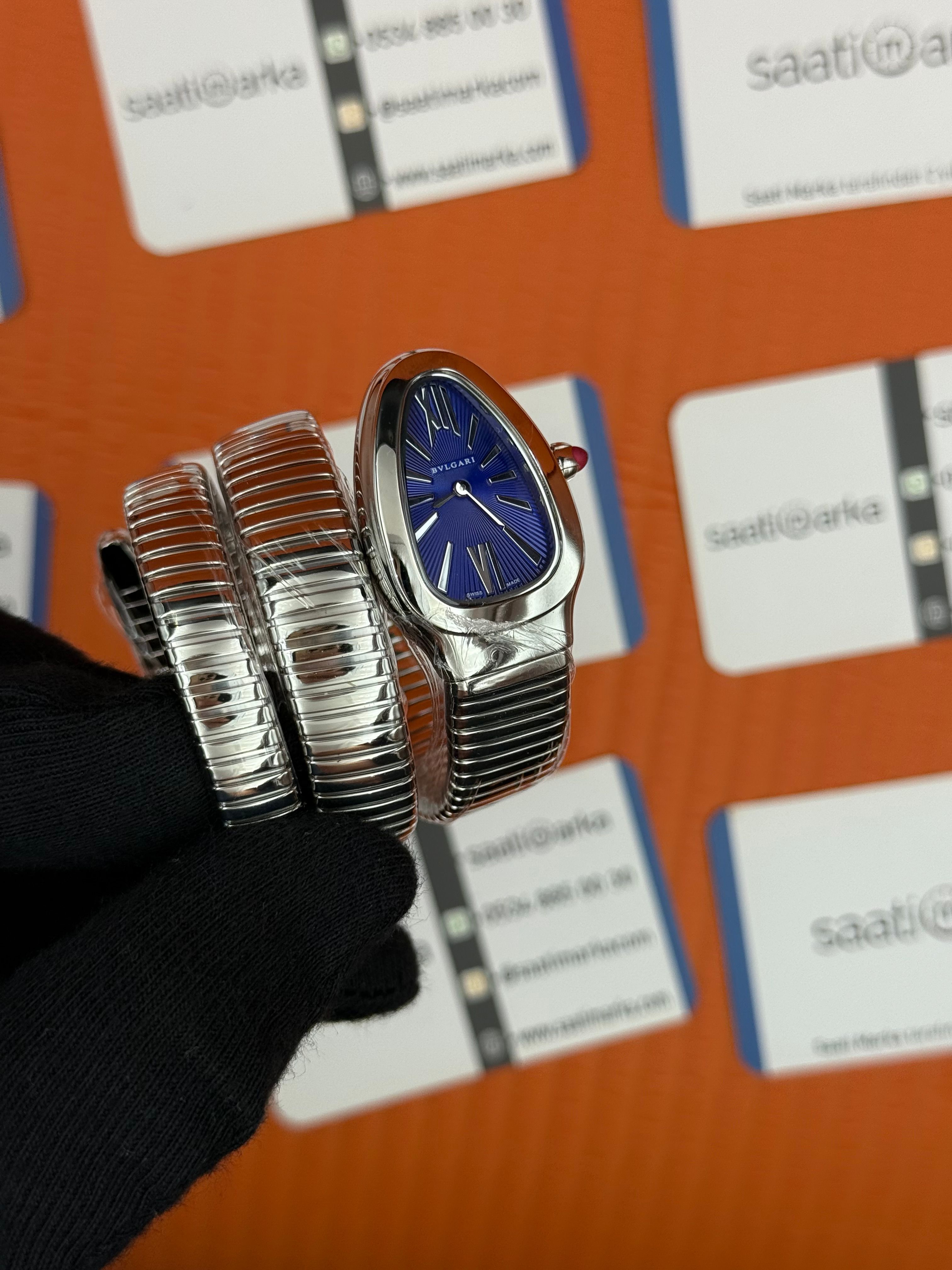 BVLGARİ serpenti çift sarma silver kordon mavi kadran kadın kol saati