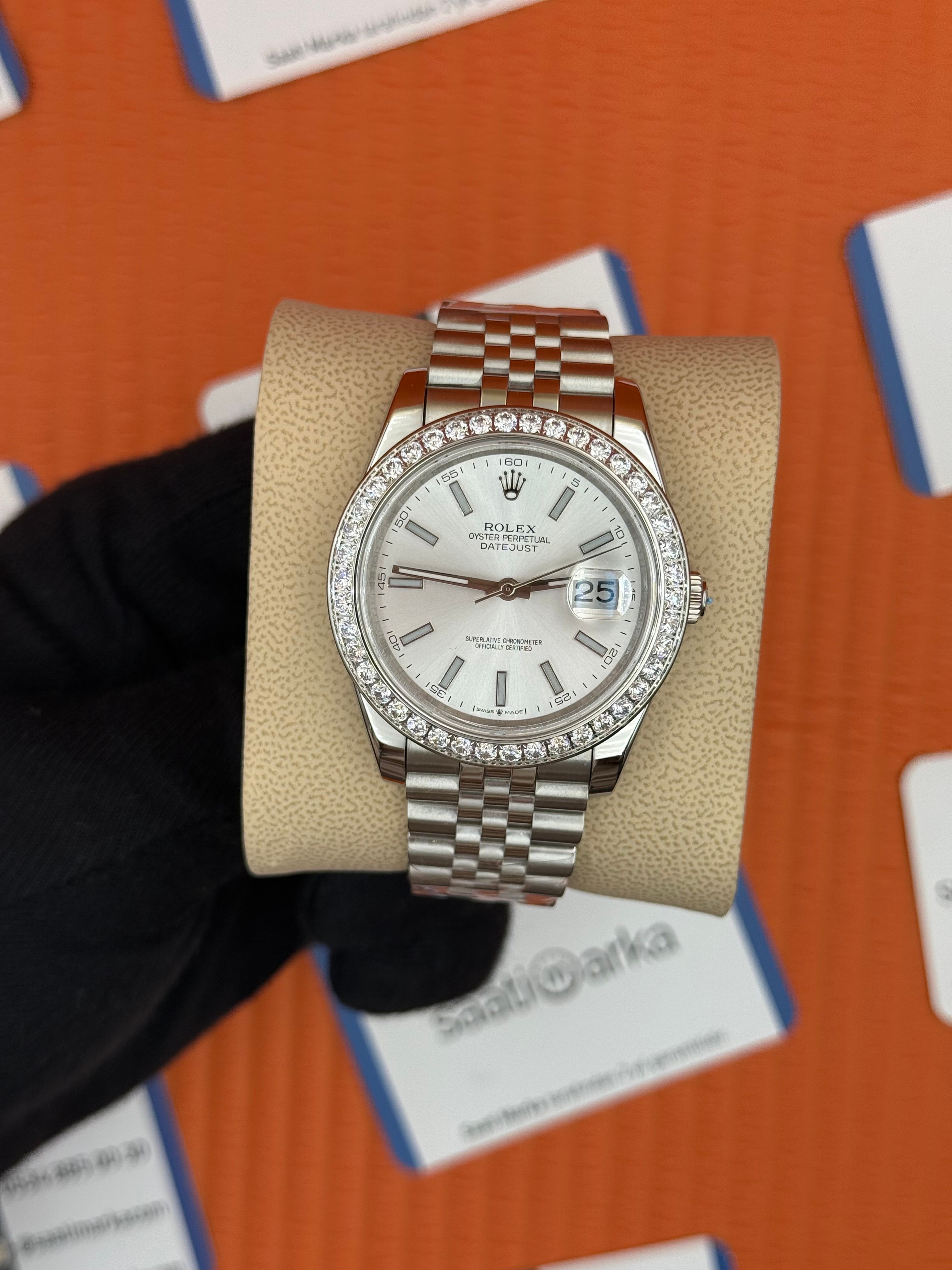 ROLEX Datejust taşlı bezel white dial silver jubilee kordon