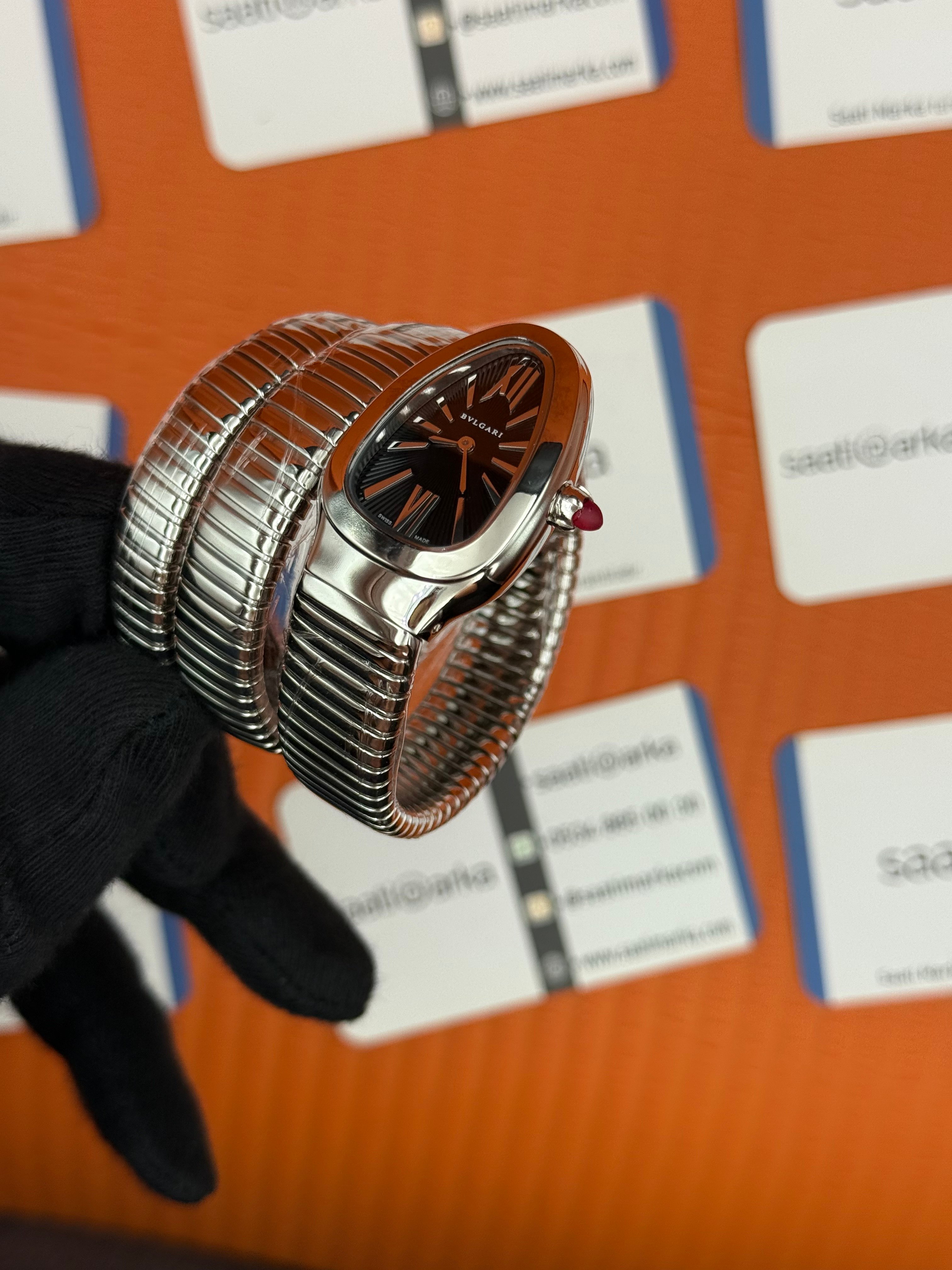 BVLGARİ serpenti çift sarma silver kordon siyah kadran kadın kol saati