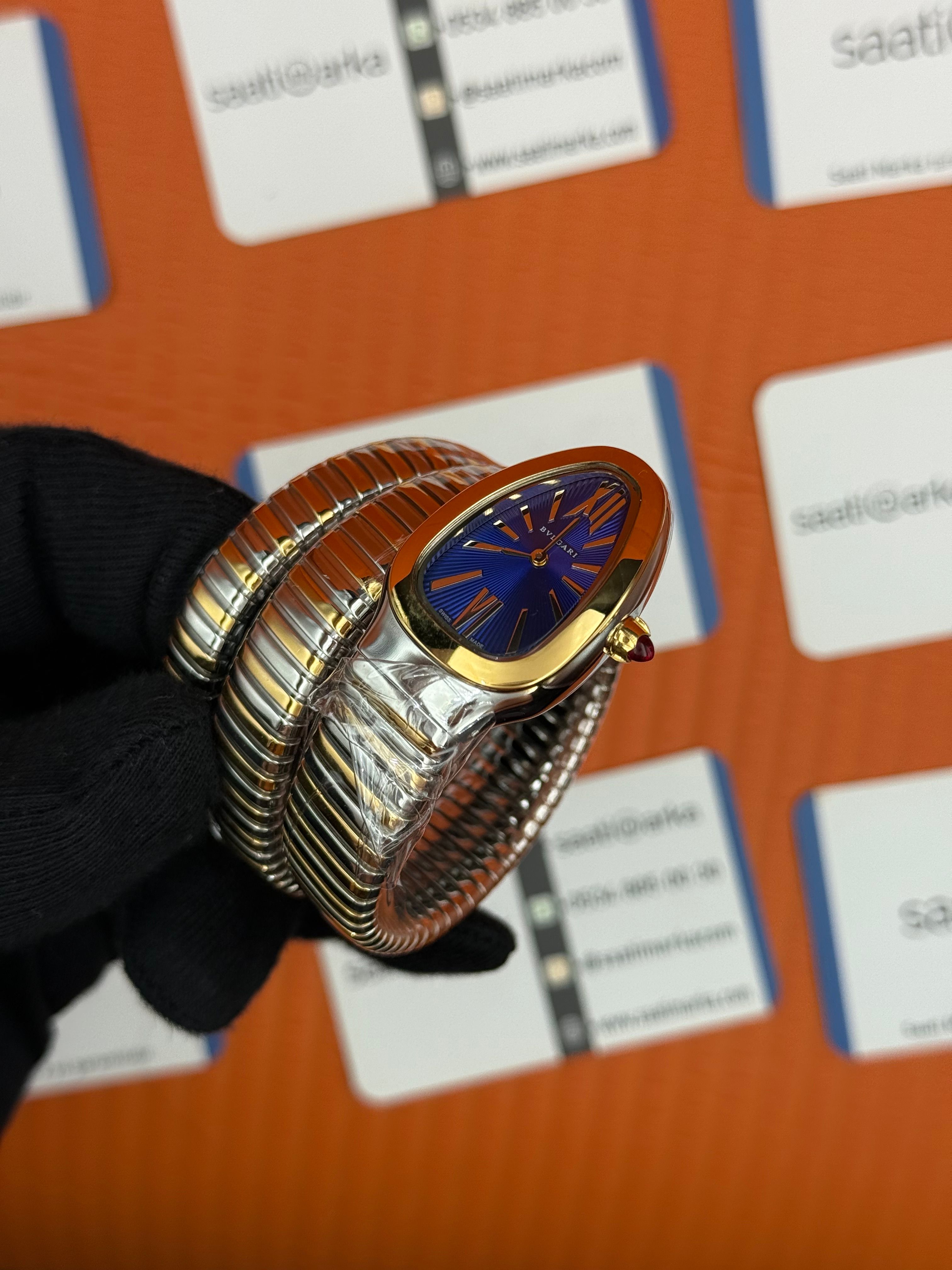 BVLGARİ serpenti çift sarma gold silver kordon mavi kadran kadın kol saati