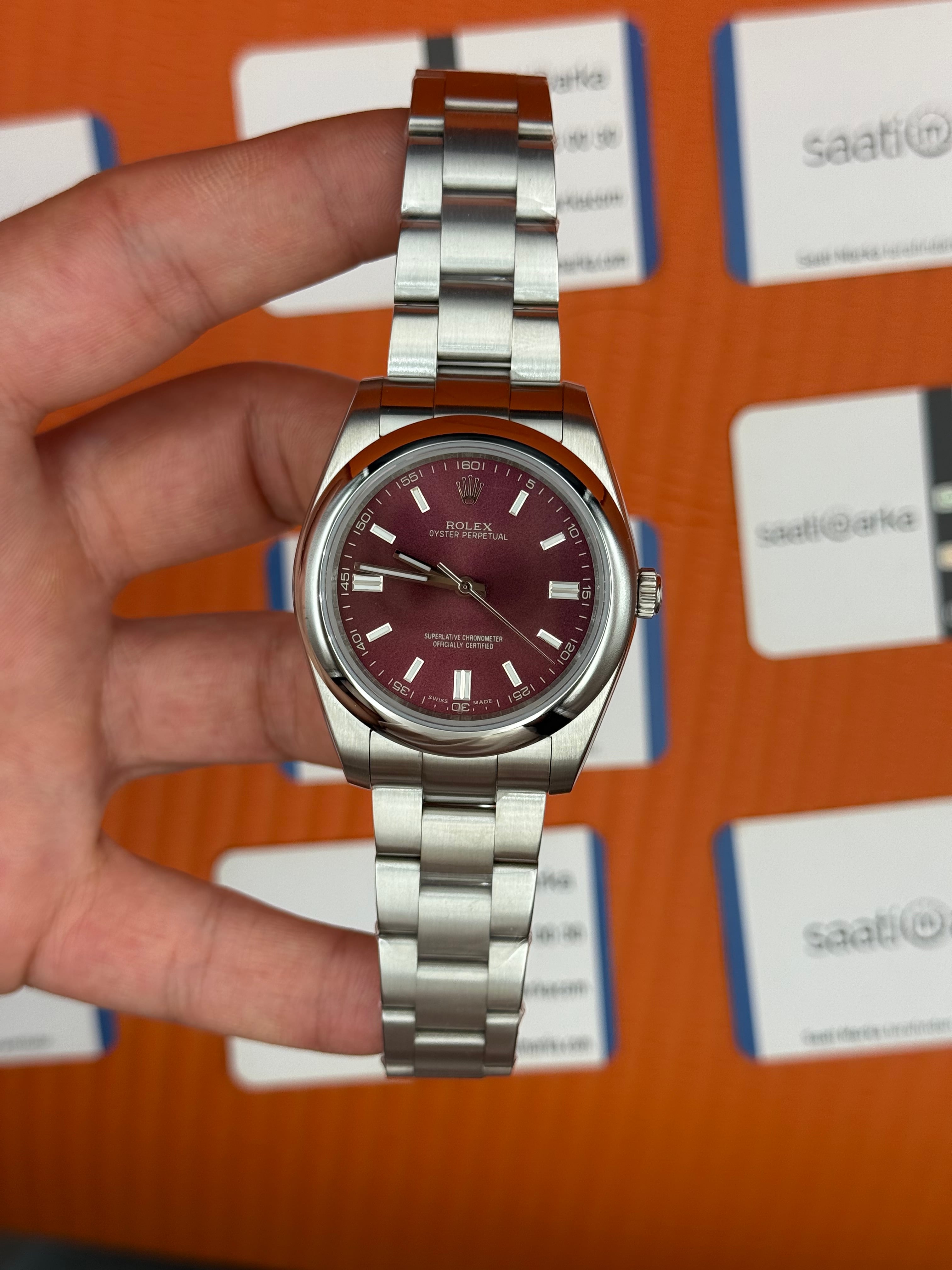ROLEX oyster perpetual vişne kadran silver kasa kordon erkek kol saati
