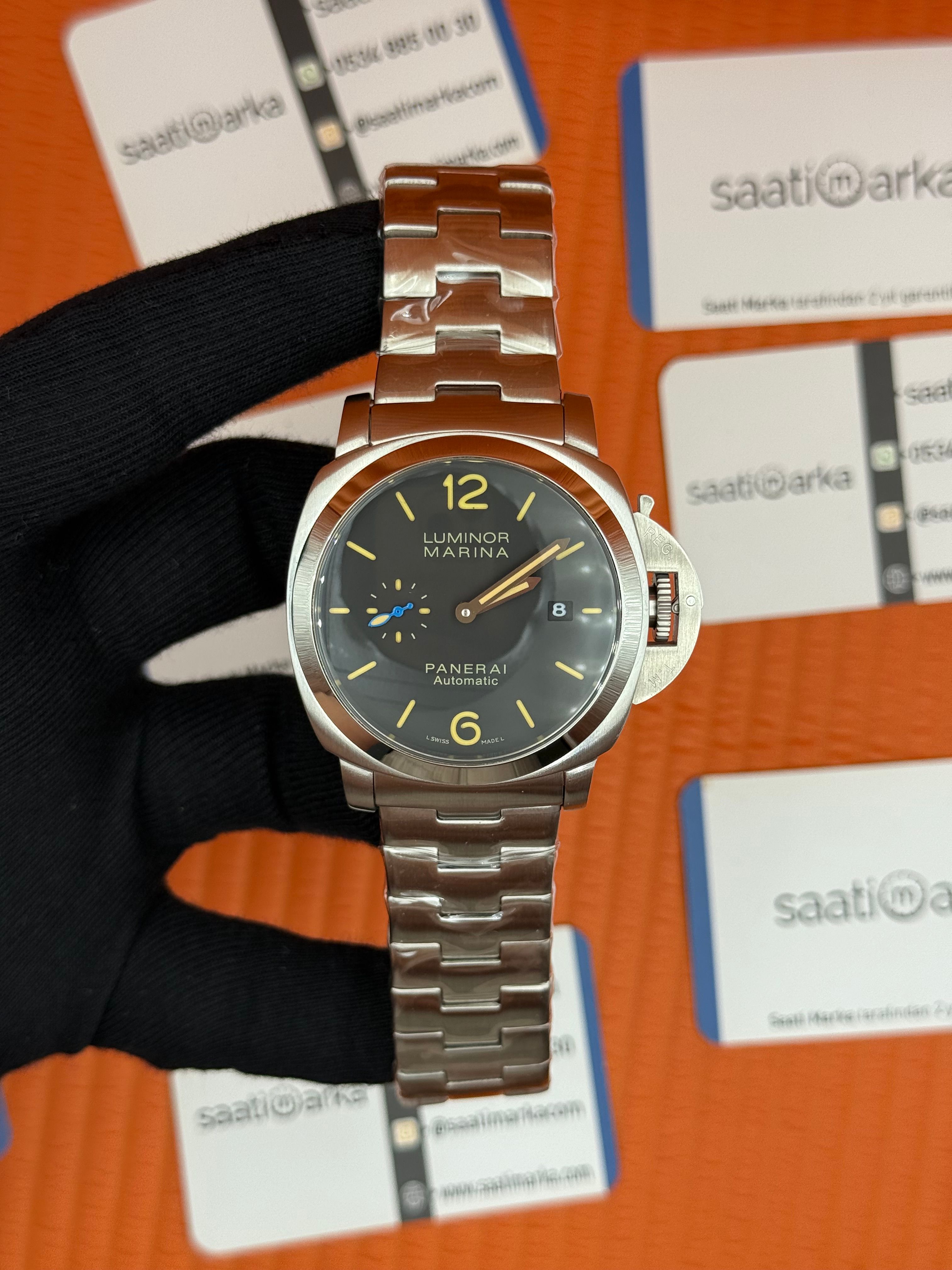 PANERAI luminor silver kasa kordo  siyah kadran sarı index 