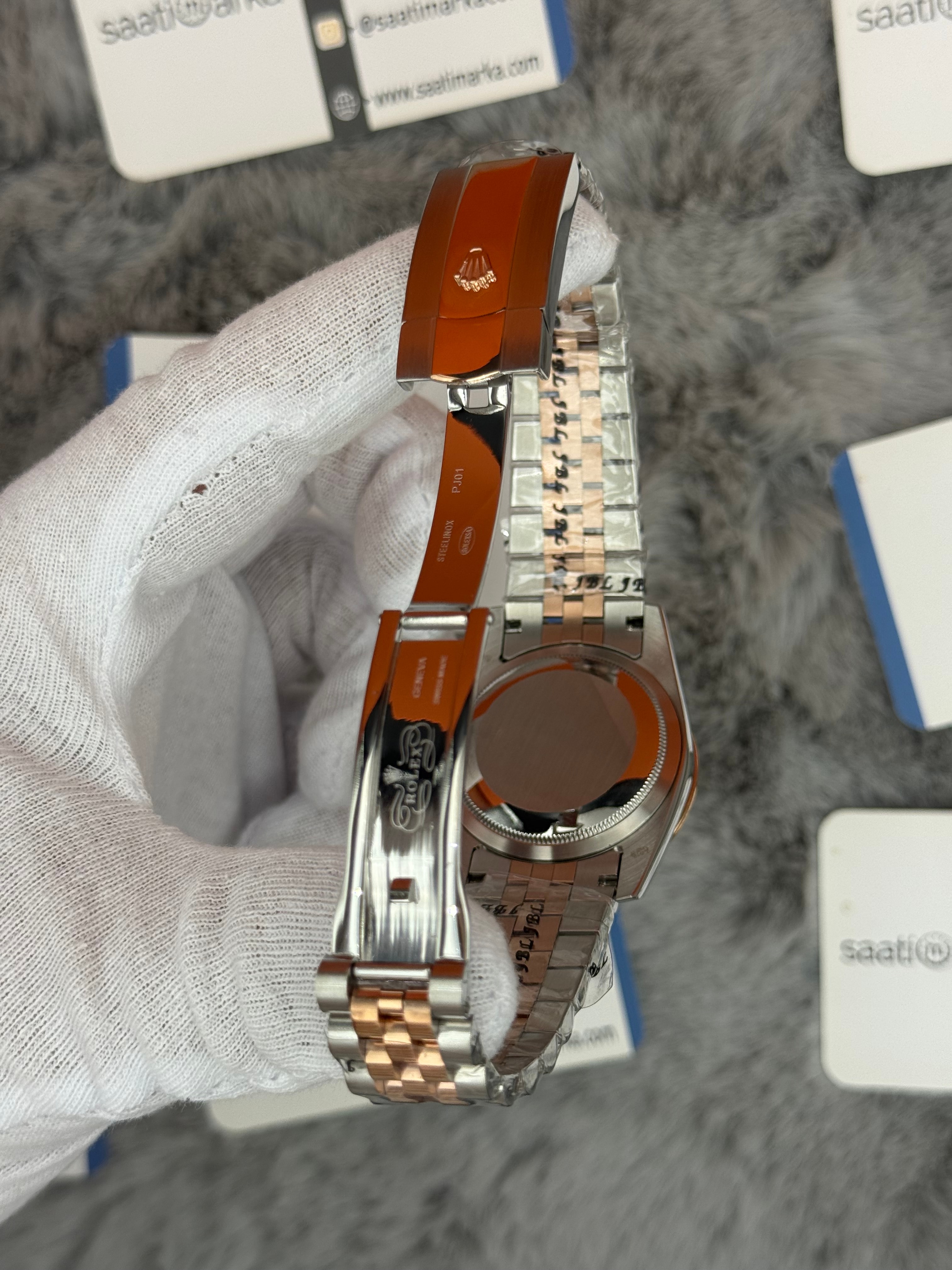 ROLEX Datejust 36mm kahverengi kadran taşlı bezel silver kasa rose silver jubilee kordon