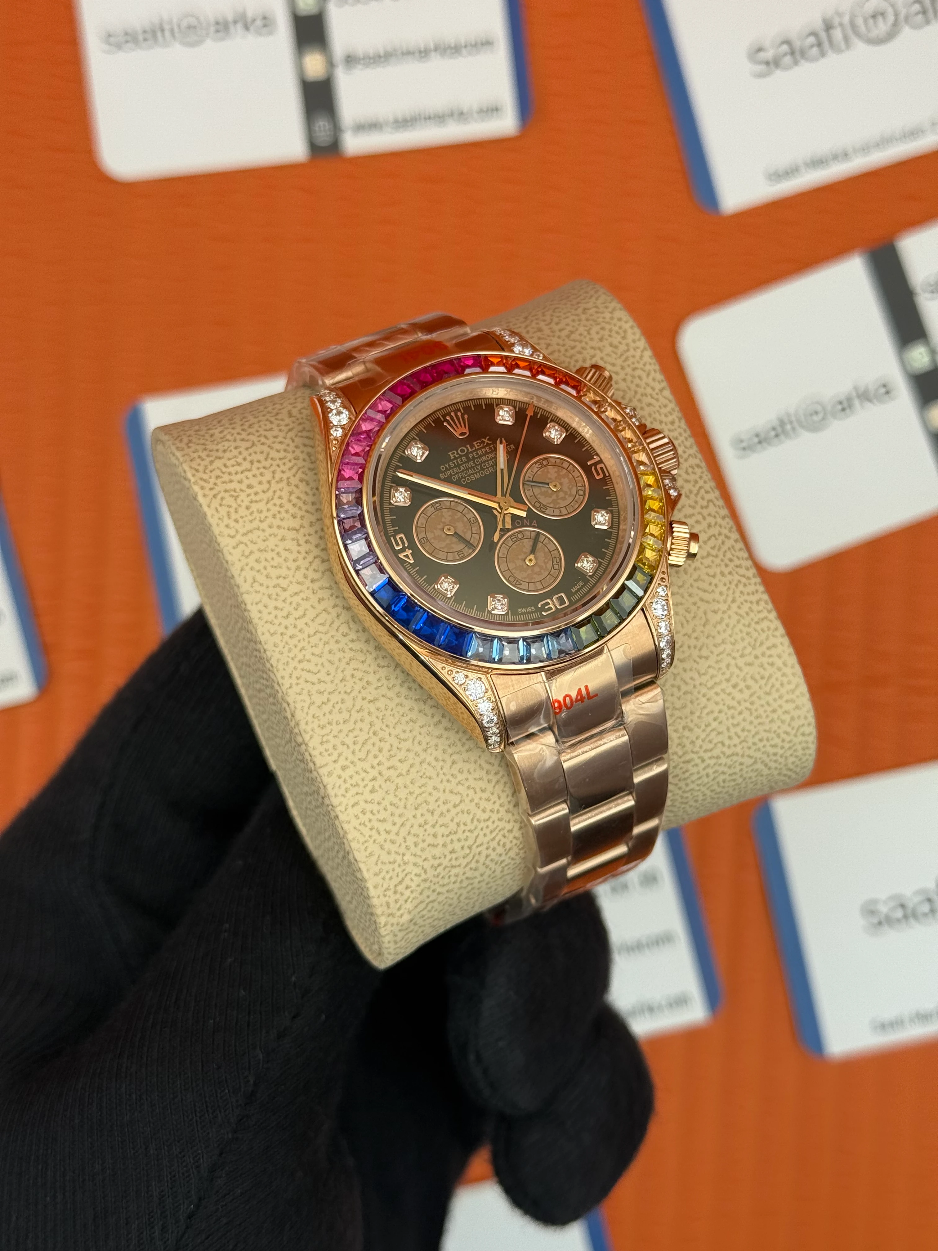 ROLEX Daytona rainbow bşack dial rose kasa-kordon