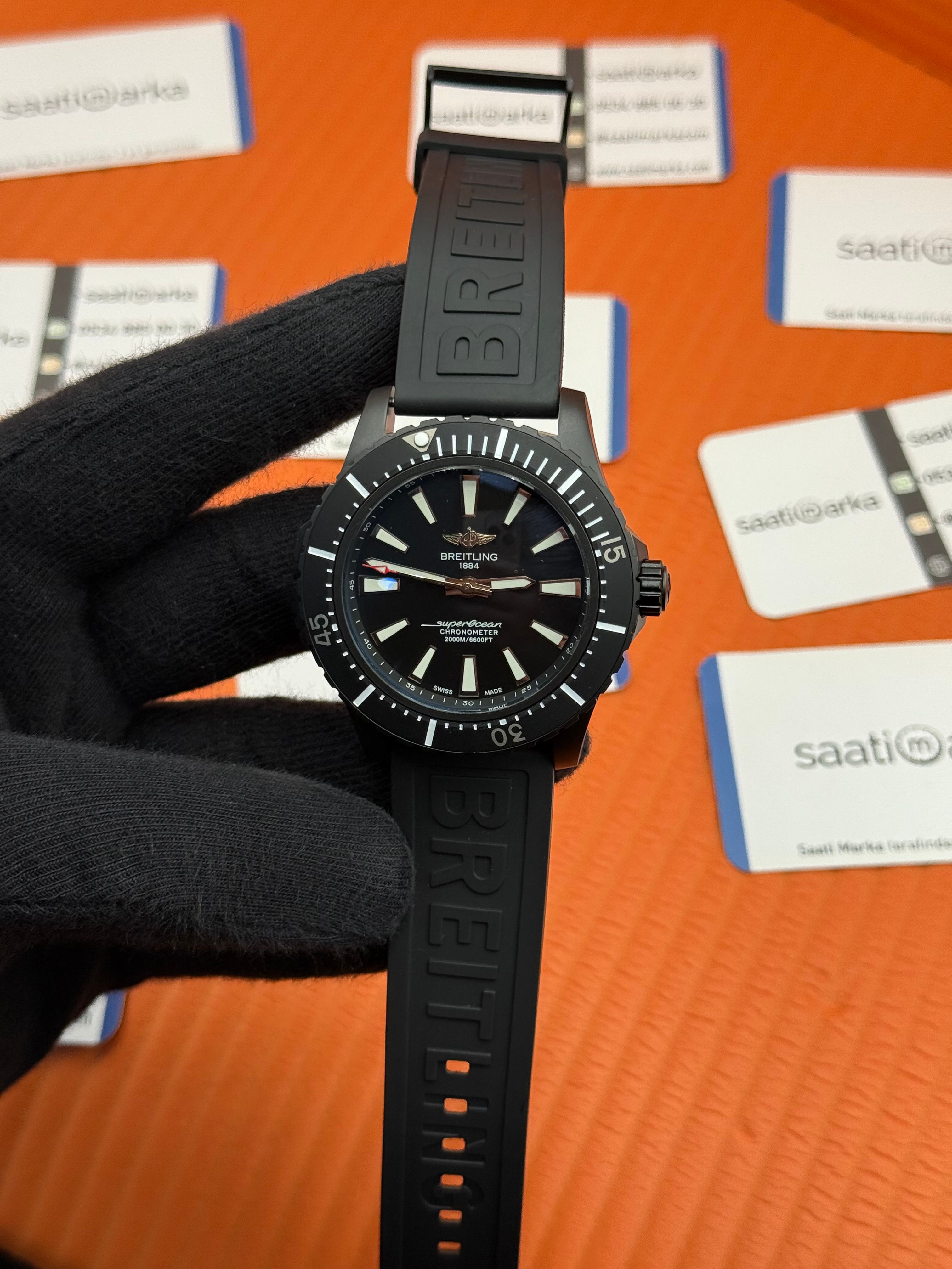 ROLEX Superocean siyah kadarn bezel siyah kauçuk kordon