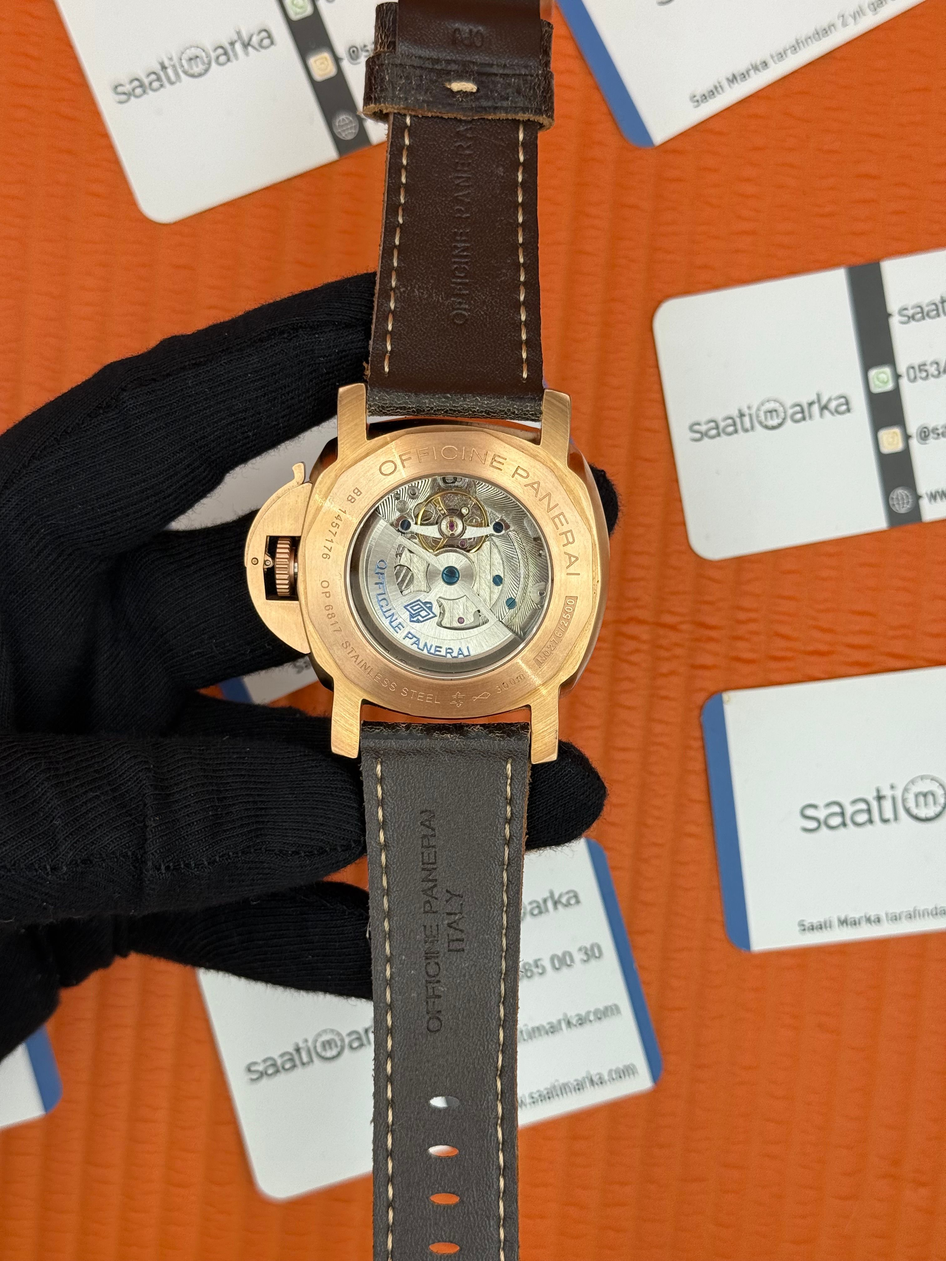 PANERAI submersible luminor kahverengi deri kordon koyu yeşil kadran rose kasa 