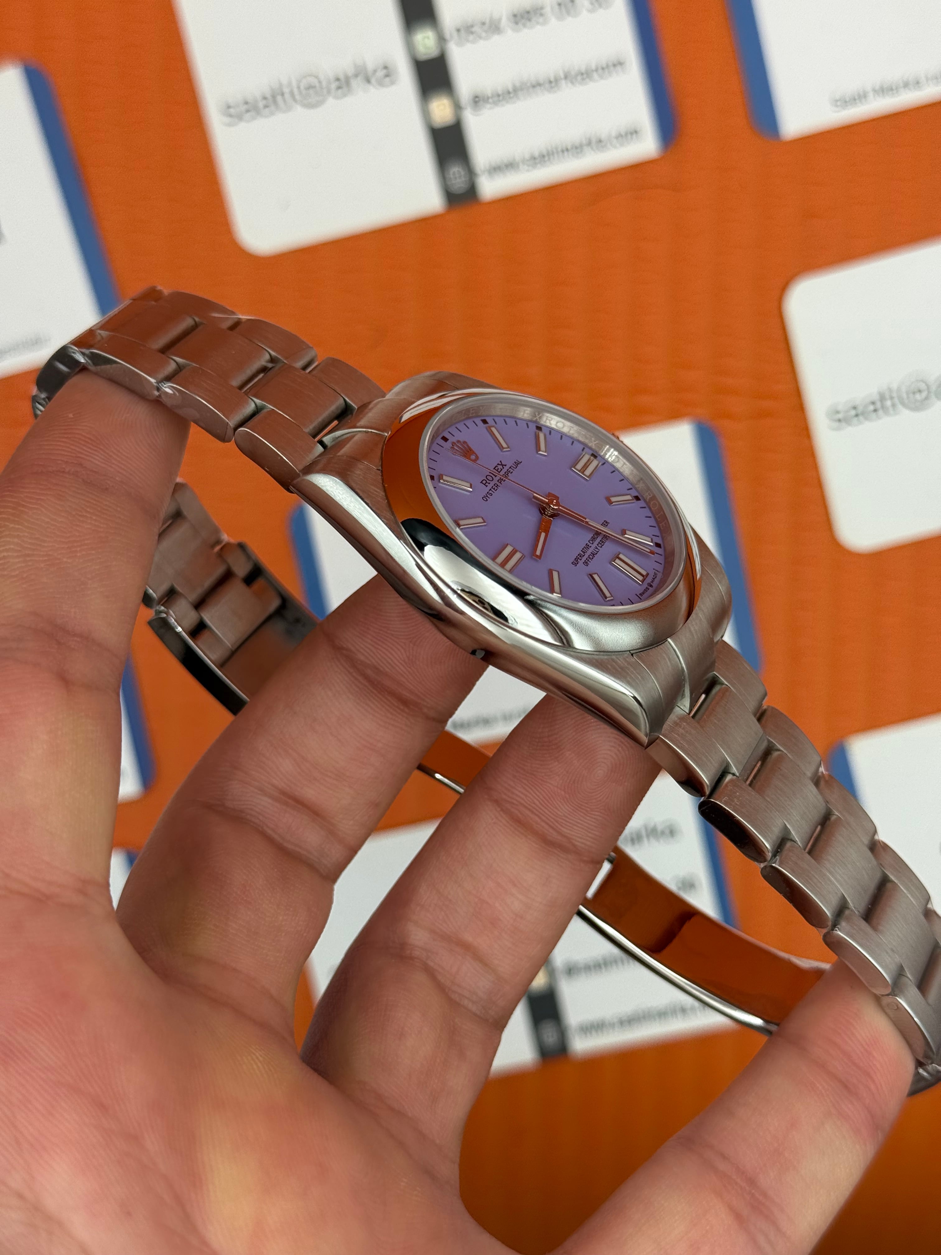ROLEX oyster perpetual levander kadran silver kasa kordon erkek kol saati