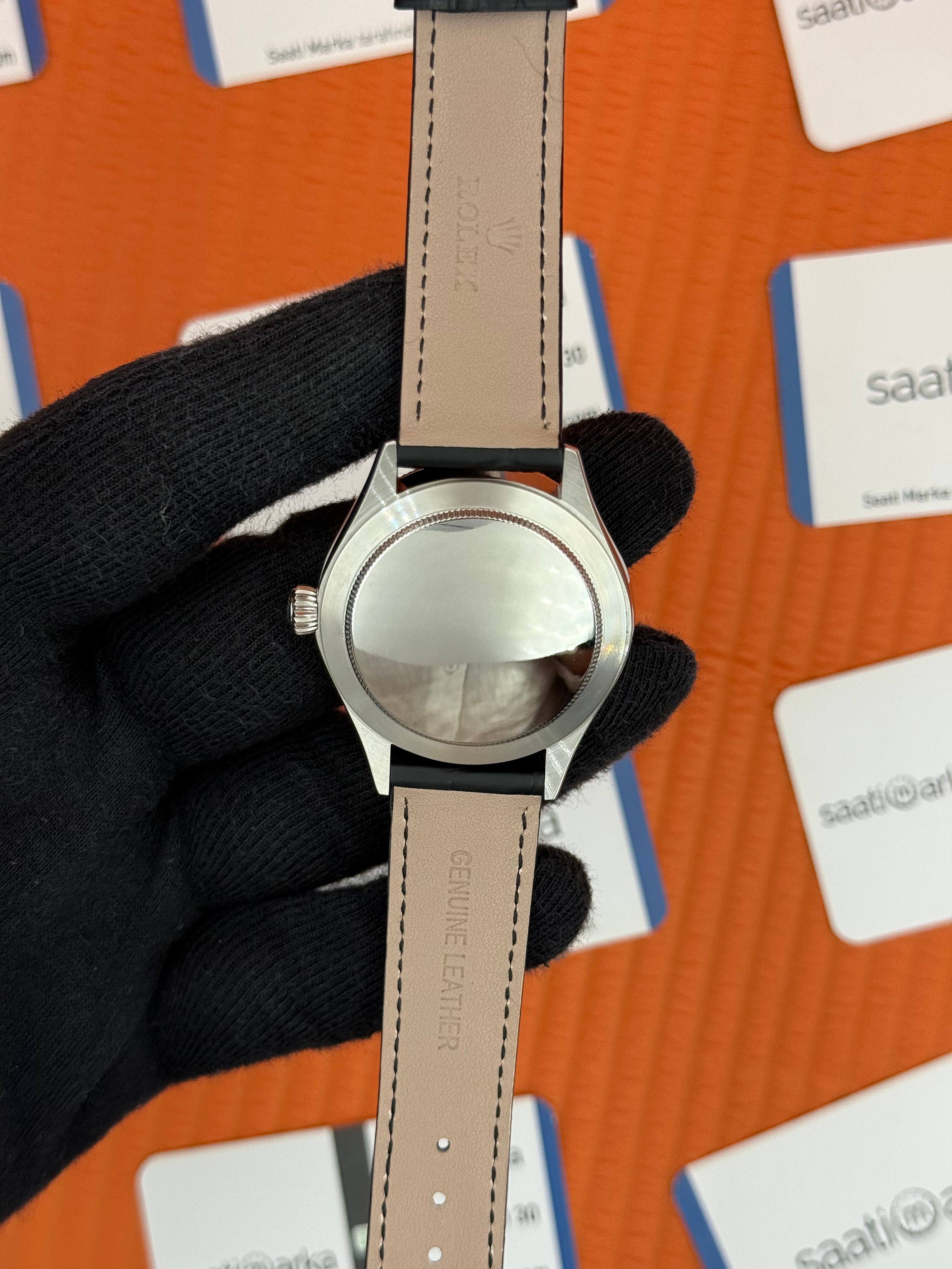 ROLEX Cellini silver kasa siyah kadran siyah deri kordon