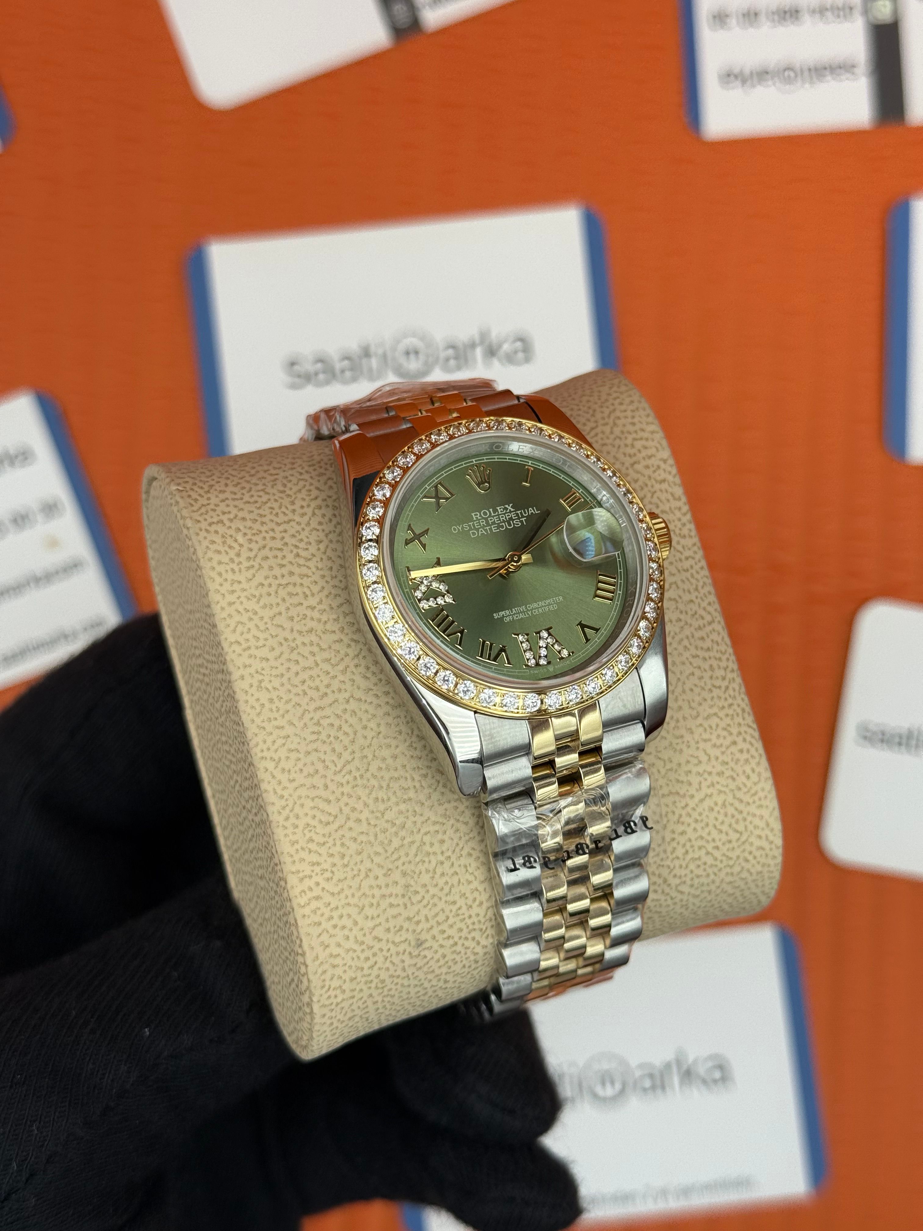 ROLEX datejust 36mm taşlı bezel yeşil kadran jubilee kordon
