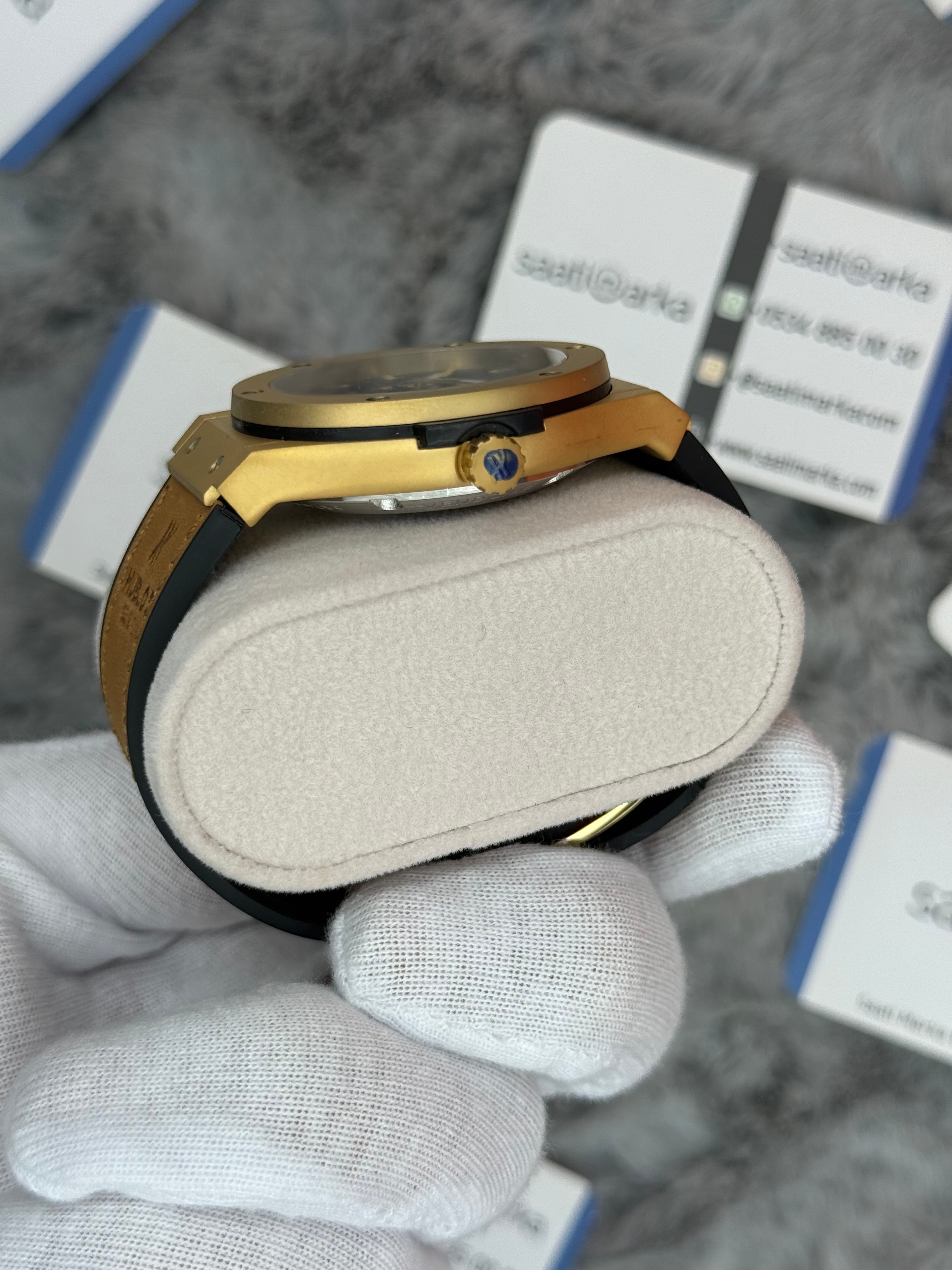 HUBLOT big bang tourbillon 41mm gold kasa kahverengi kordon erkek kol saati
