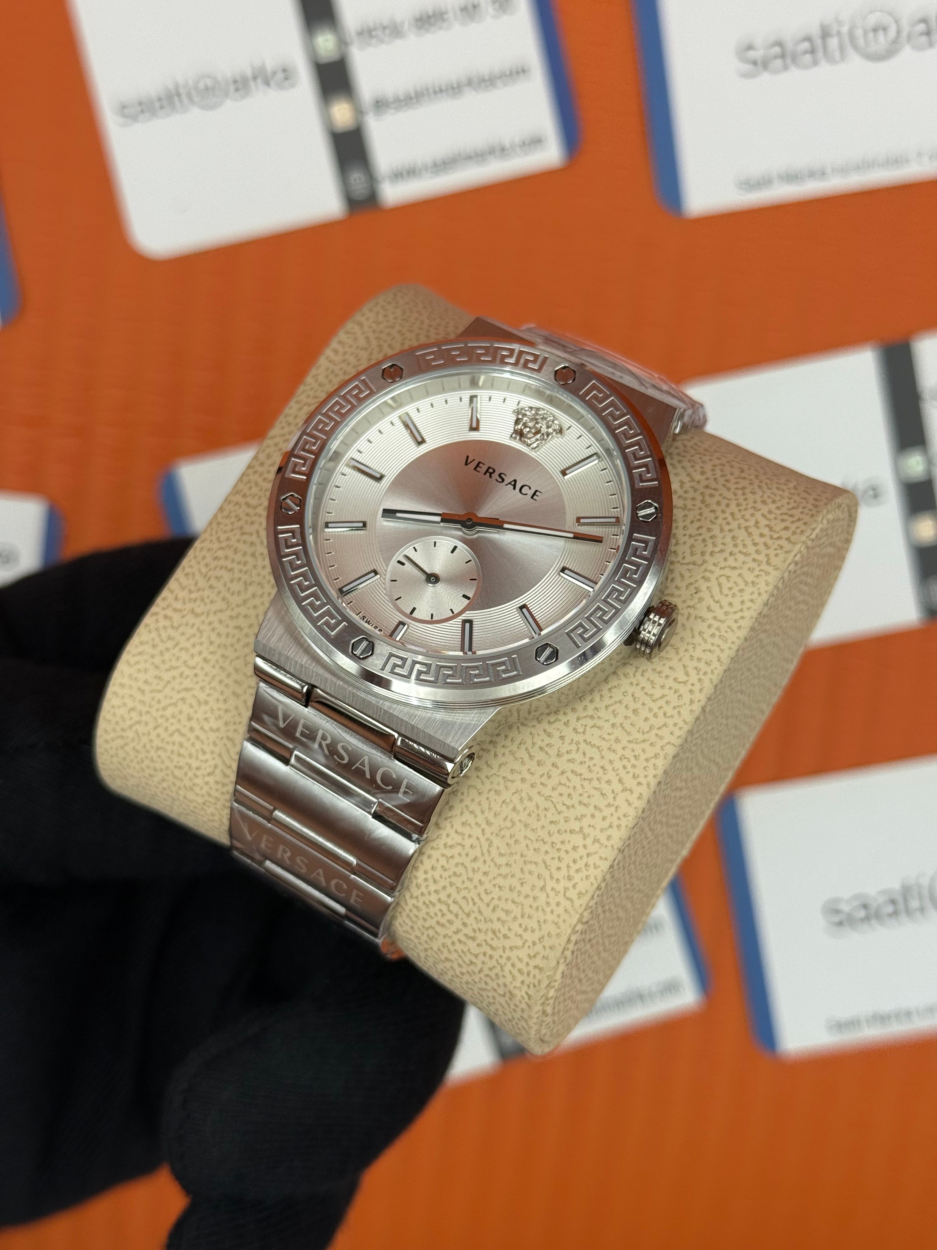 VERSACE beyaz kadran silver kasa kordon erkek kol saati