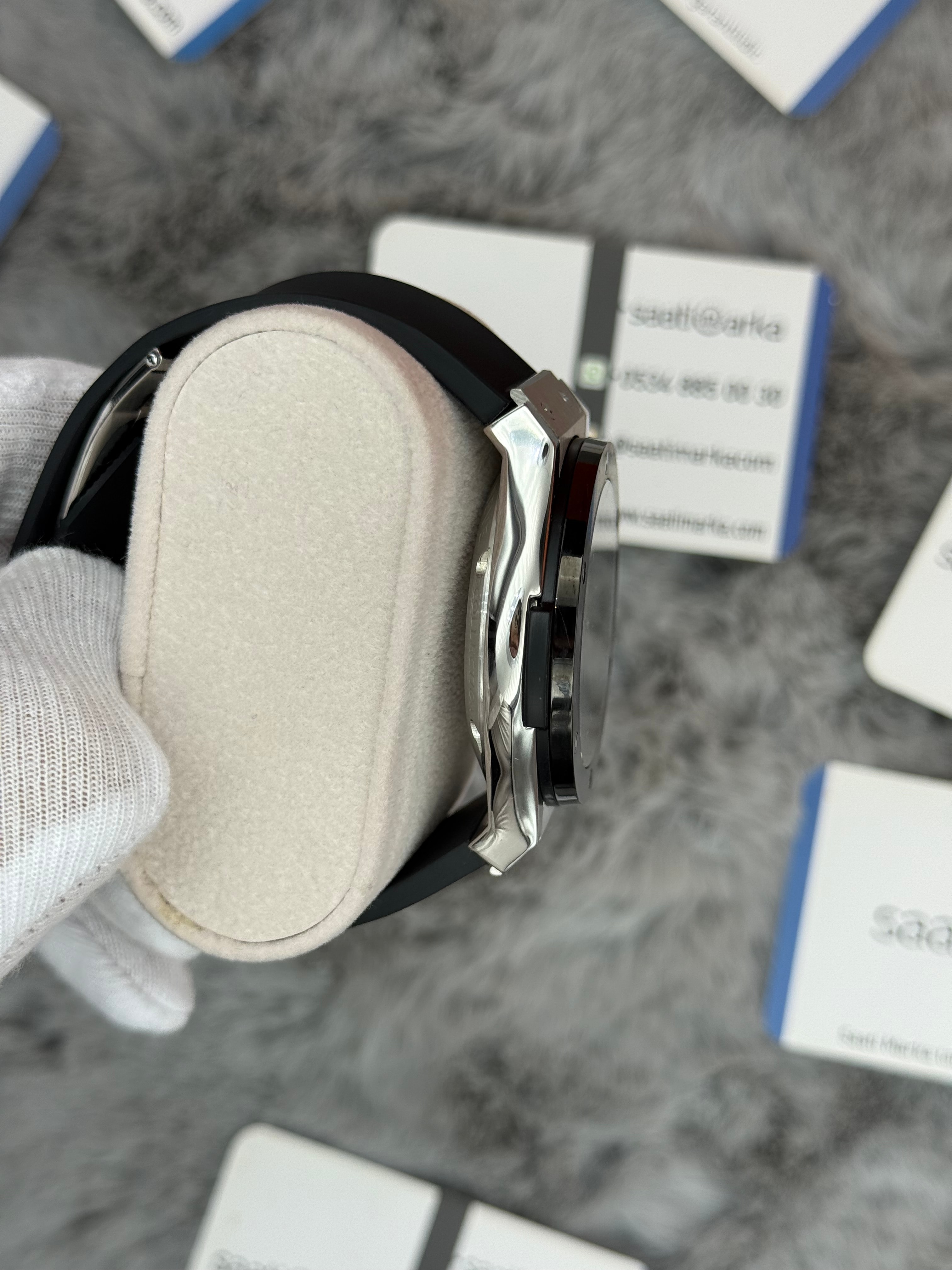 HUBLOT big bang tourbillon 41mm silver kasa siyah kauçuk kordon erkek kol saati