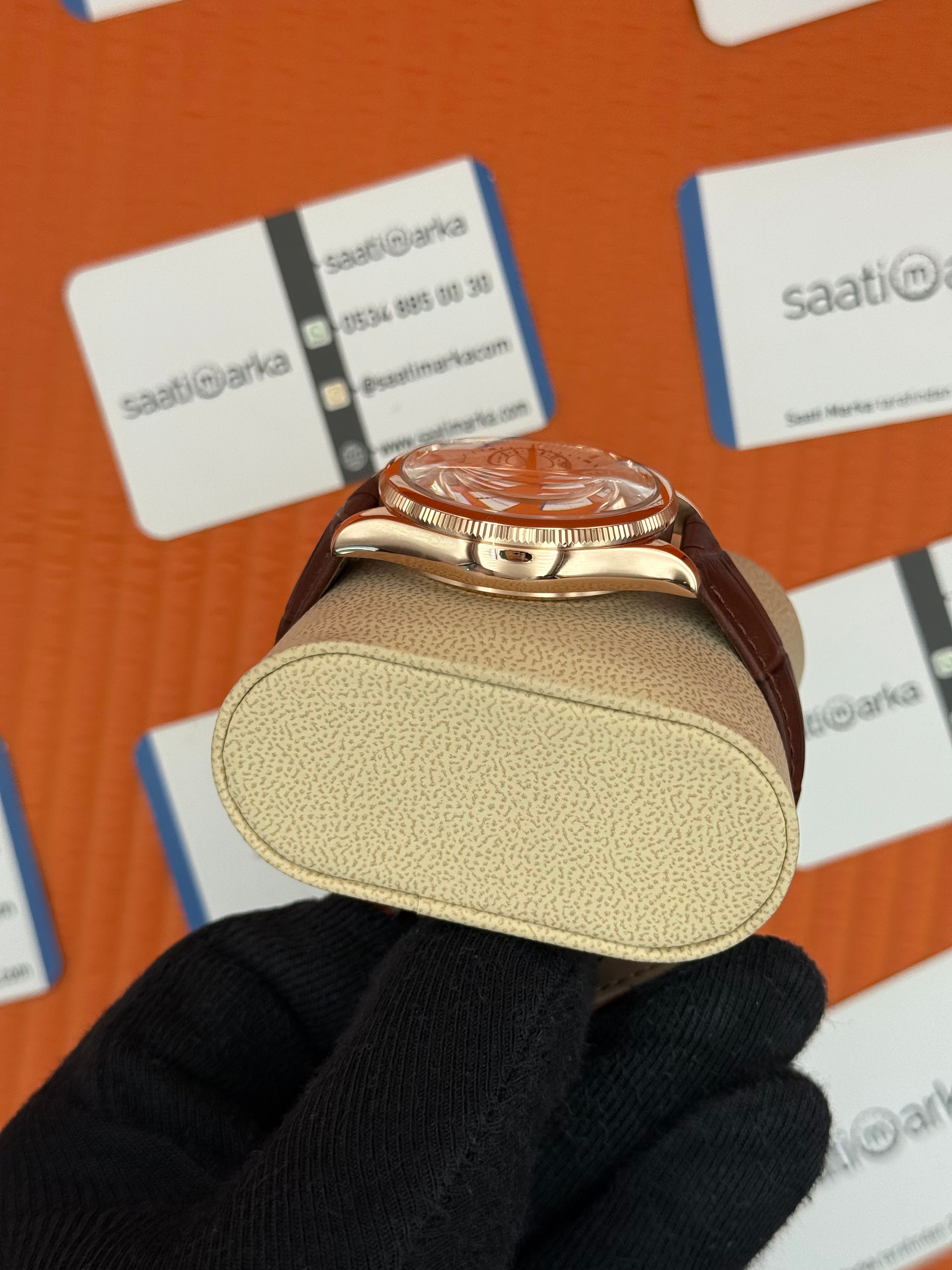 ROLEX Cellini rose kasa beyaz kadran kahverengi deri kordon