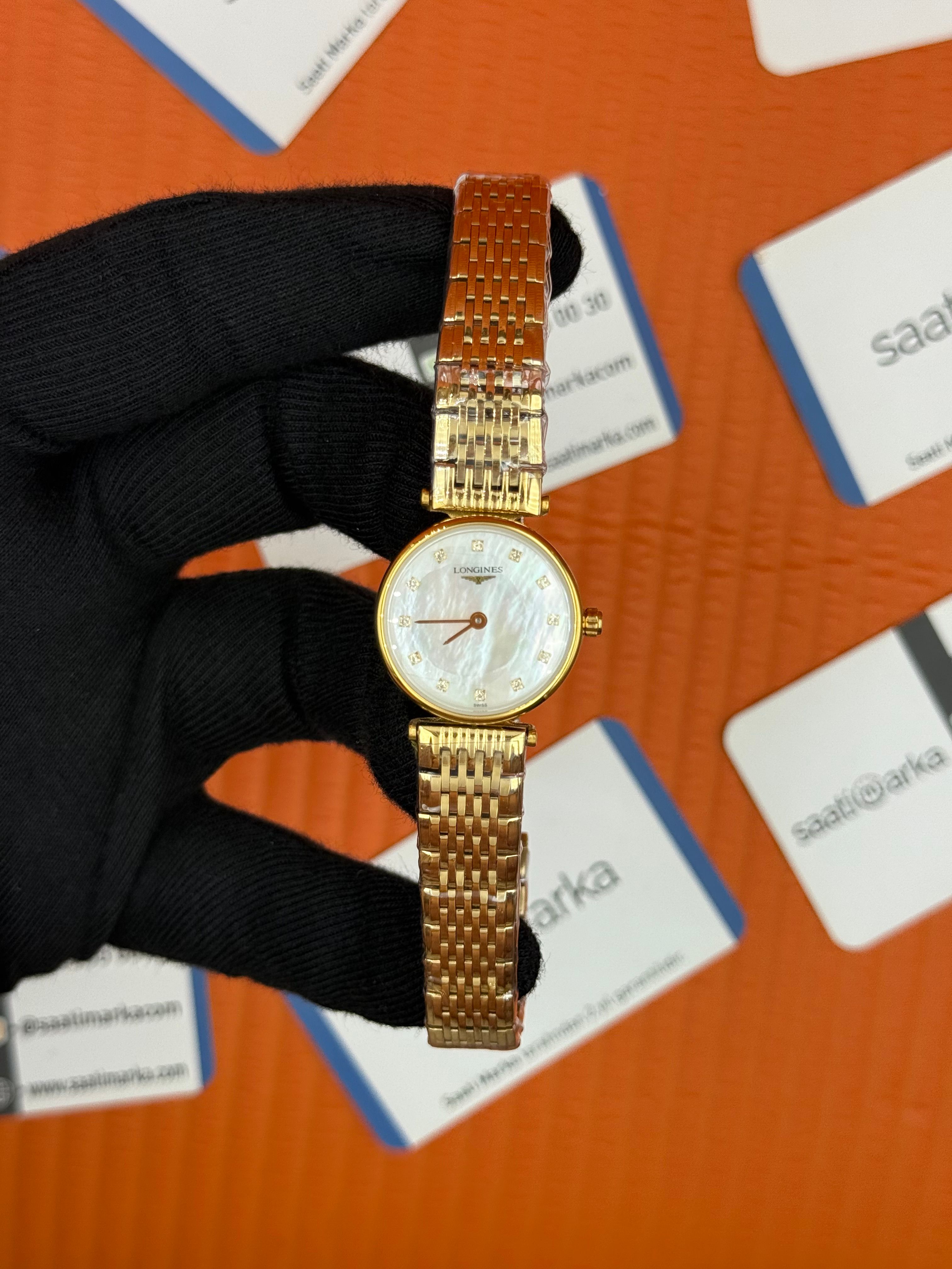 LONGINES L45122878 beyaz baget taşlı kadran gold kasa kordon