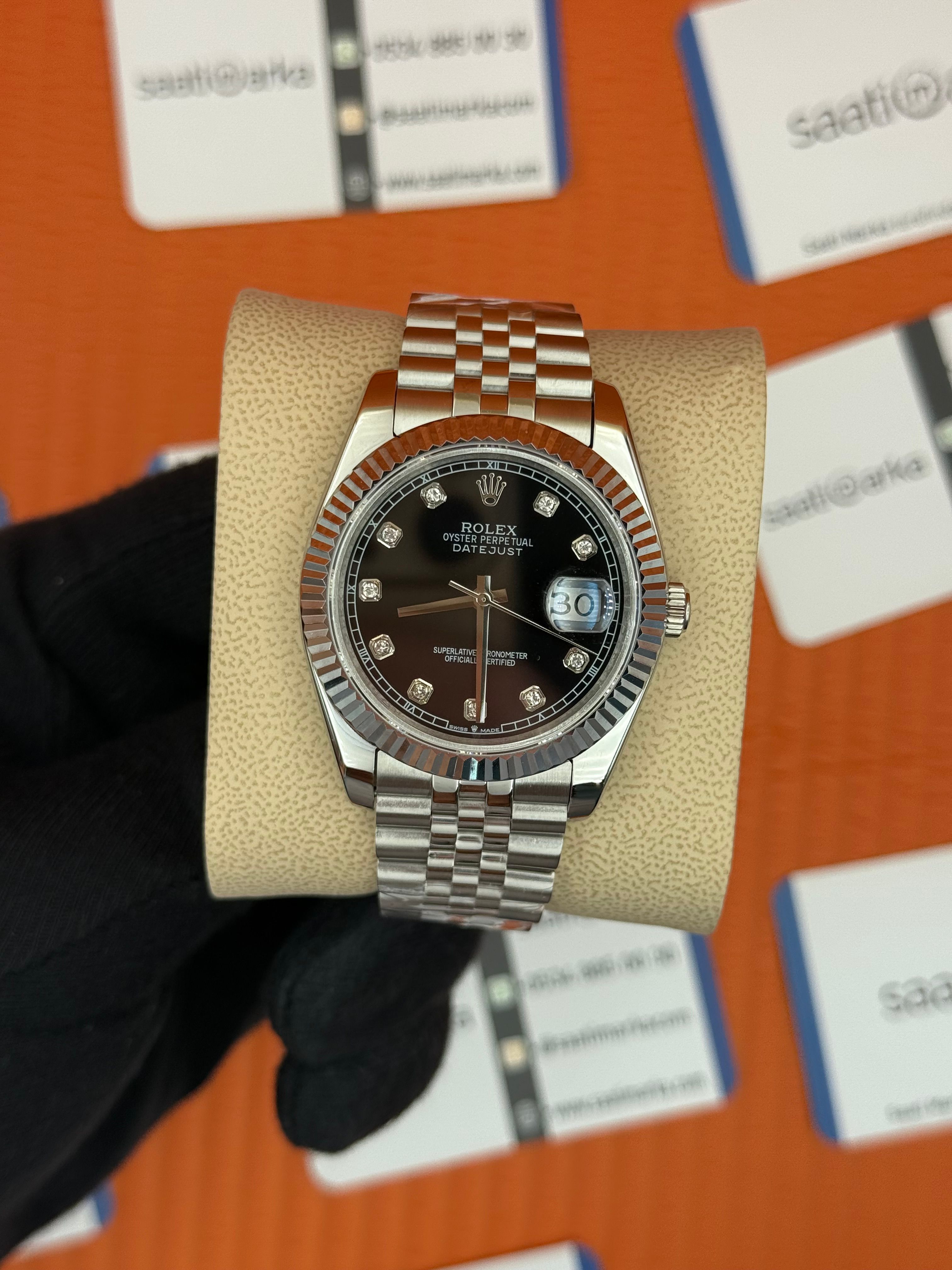 ROLEX Datejust baget taşlı black dial silver jubilee kordon