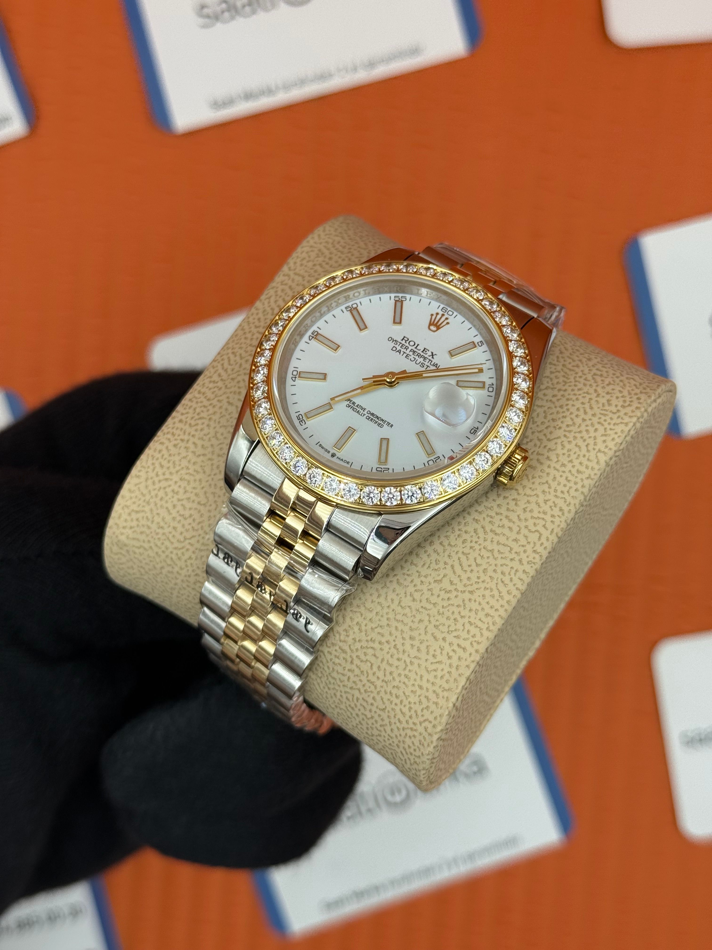 ROLEX Datejust taşlı bezel white dial gold-silver jubilee kordon