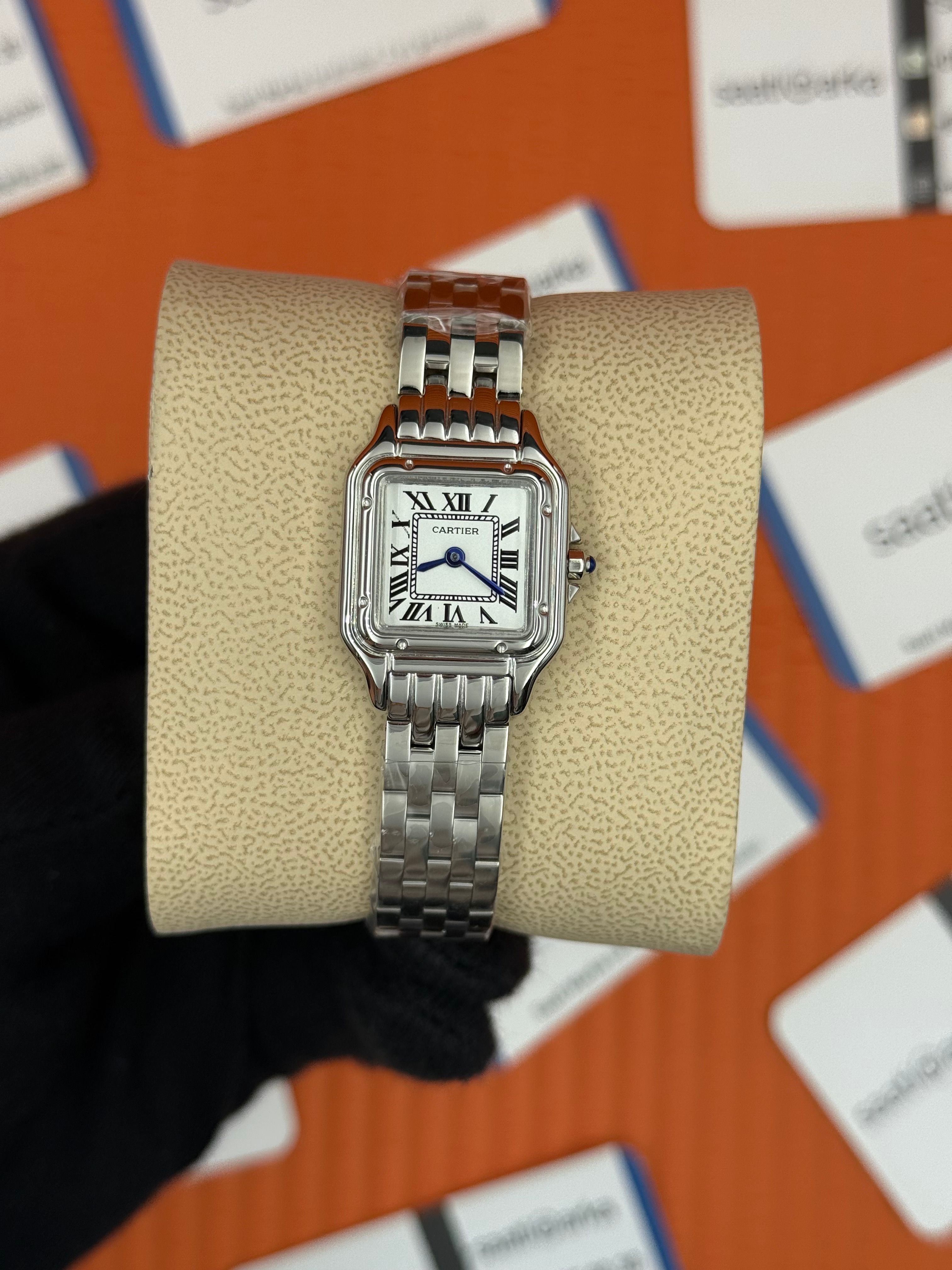 CARTIER Panthere 22mm kasa silver kasa kordon beyaz kadran lacivert akrep yelkovan 