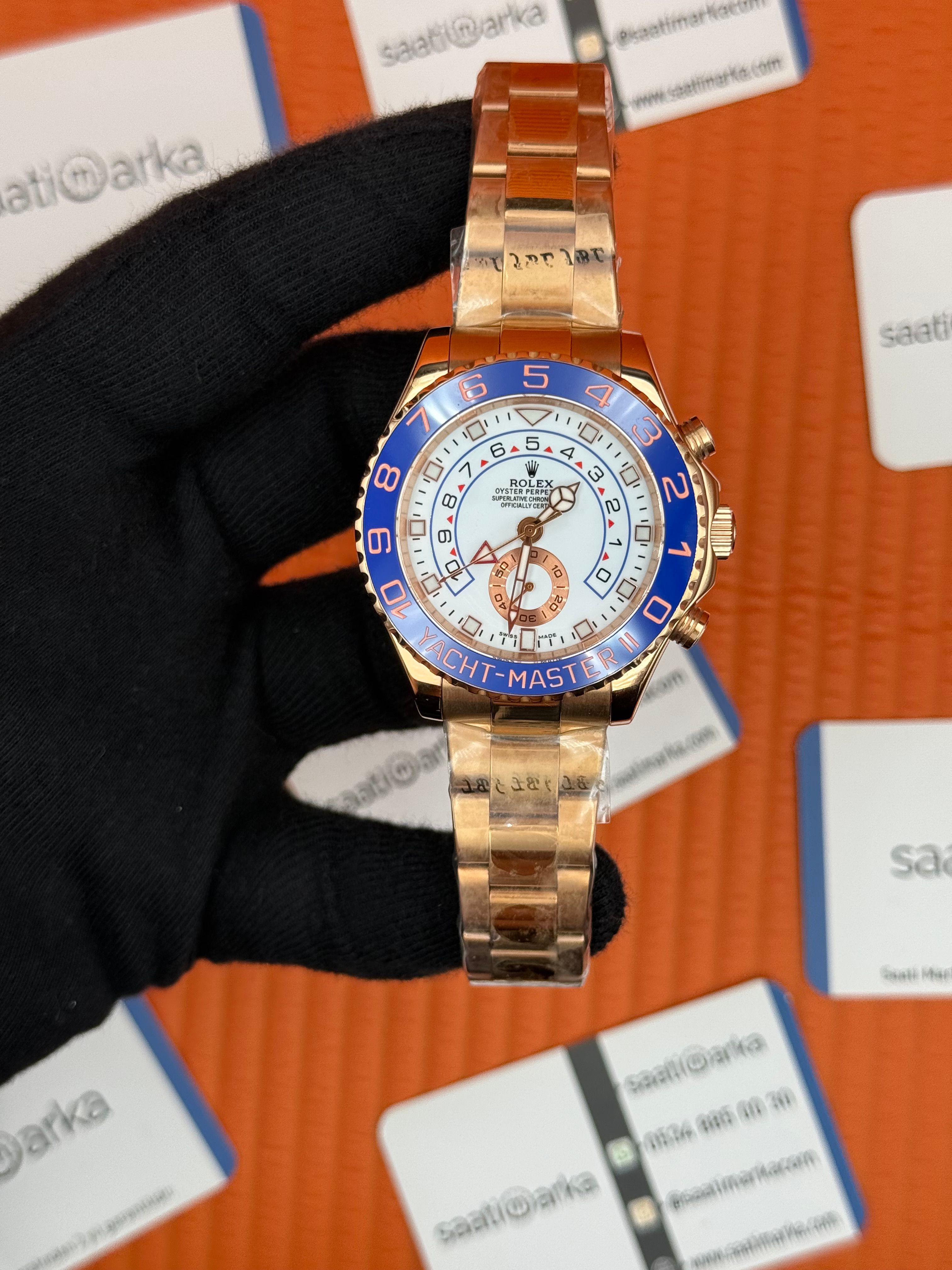 ROLEX Yacht Master oyster white dial blue bezel rose kasa-kordon