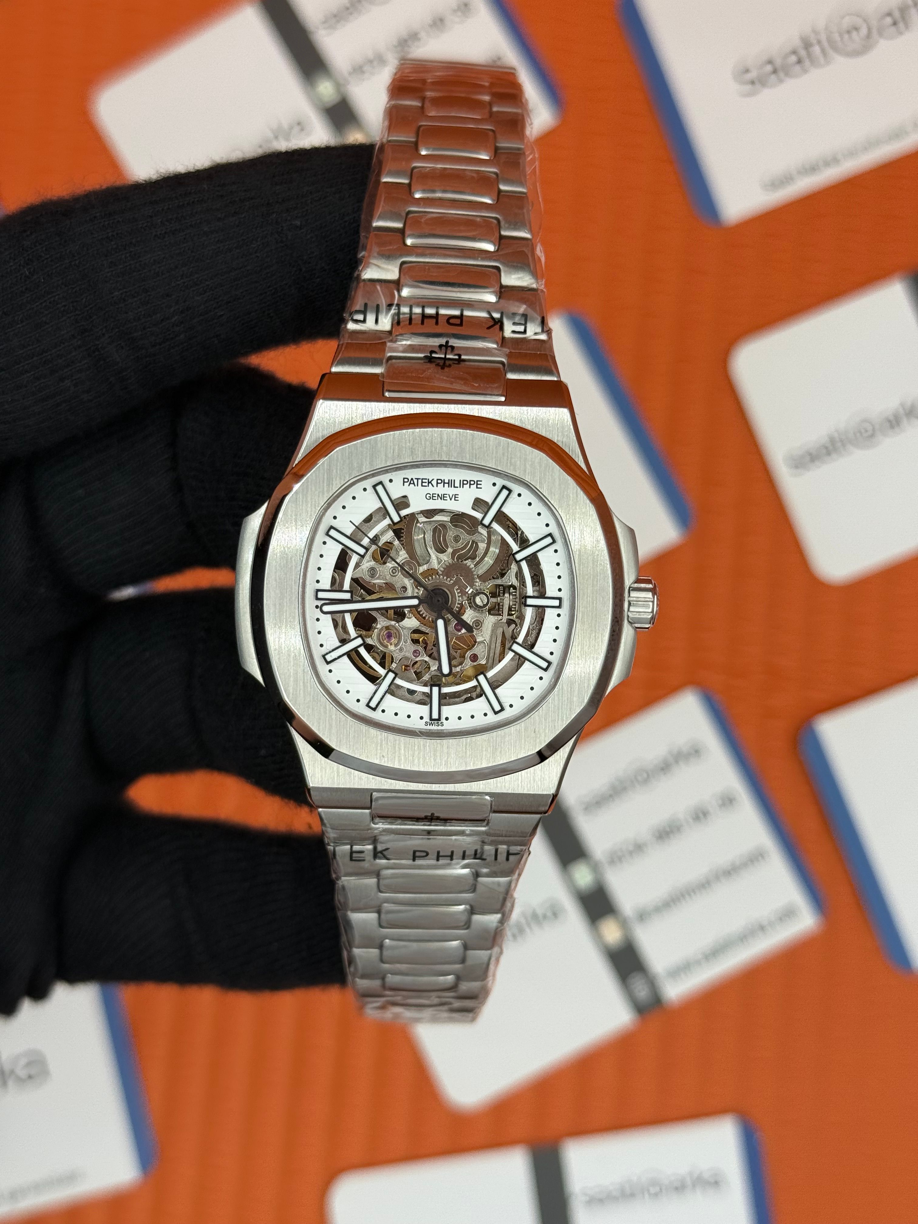 PATEK PHILIPPE SKELETON BEYAZ KADRAN SİLVER KASA-KORDON 