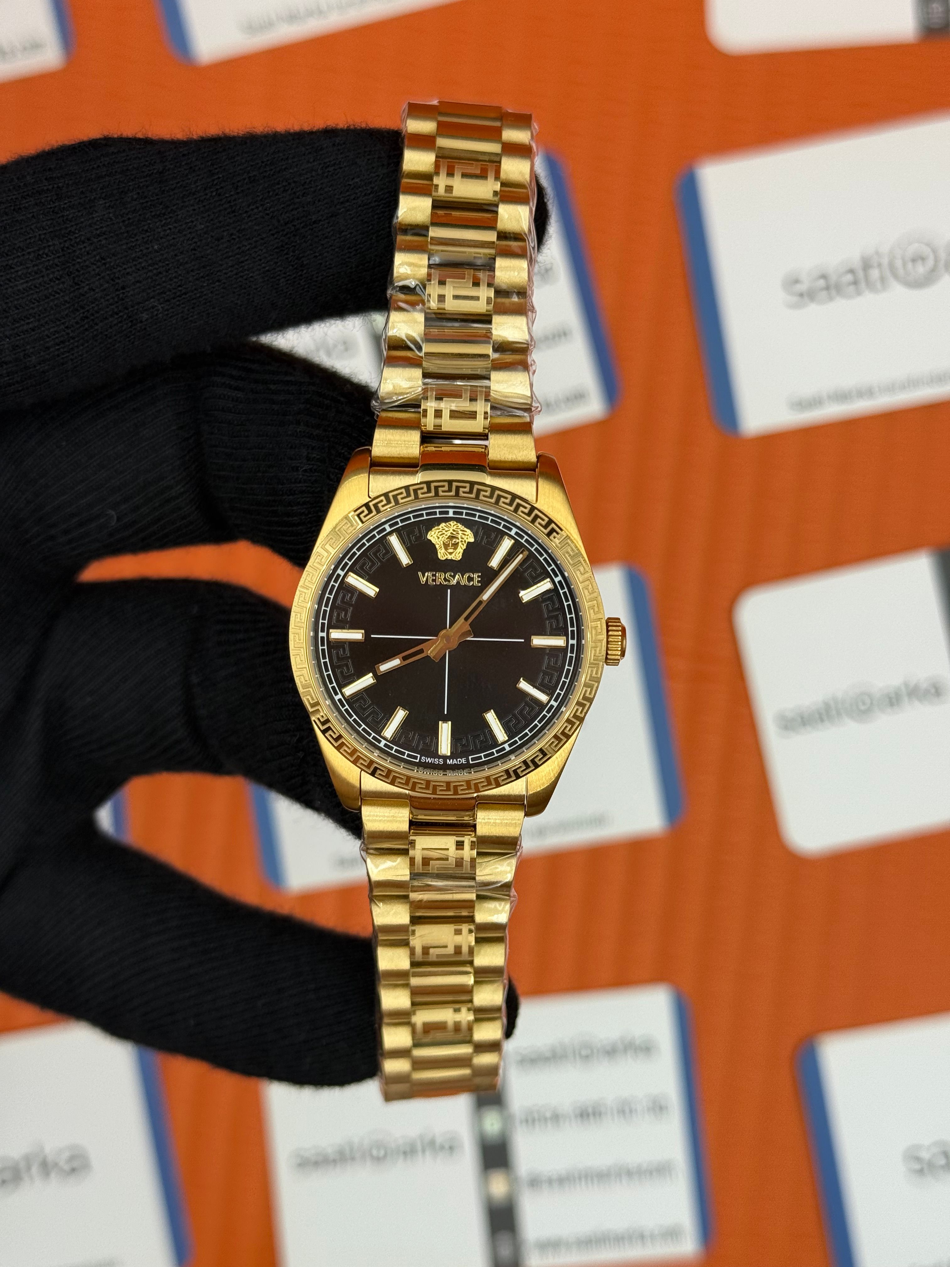 VERSACE siyah kadran gold kasa kordon kadın kol saati