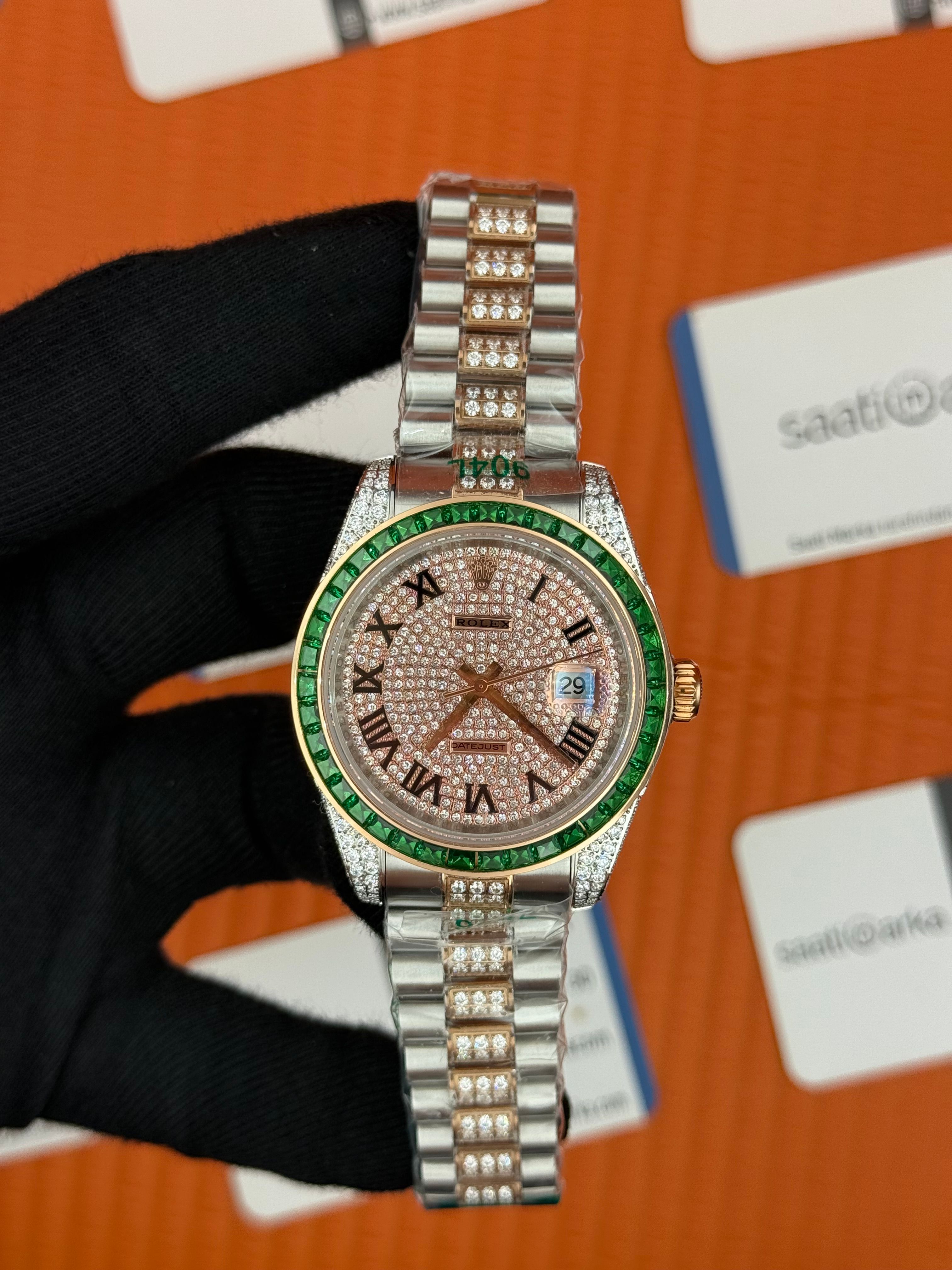 ROLEX Datejust taşlı kasa kordon rose silver kordon 